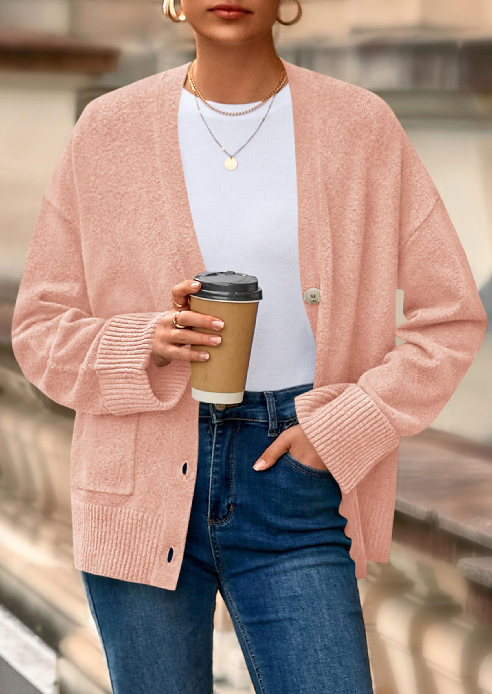 Women's Winter Oversized Cardigan Sweaters (Pink,S)