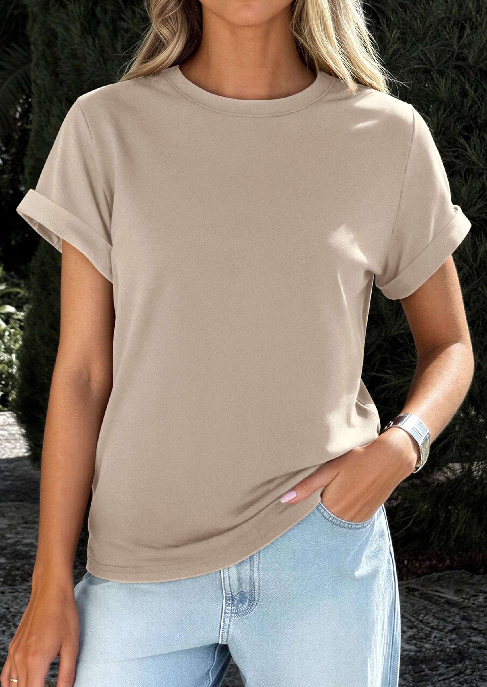 Womens Summer Tops Short Sleeve Shirts,Apricot,S