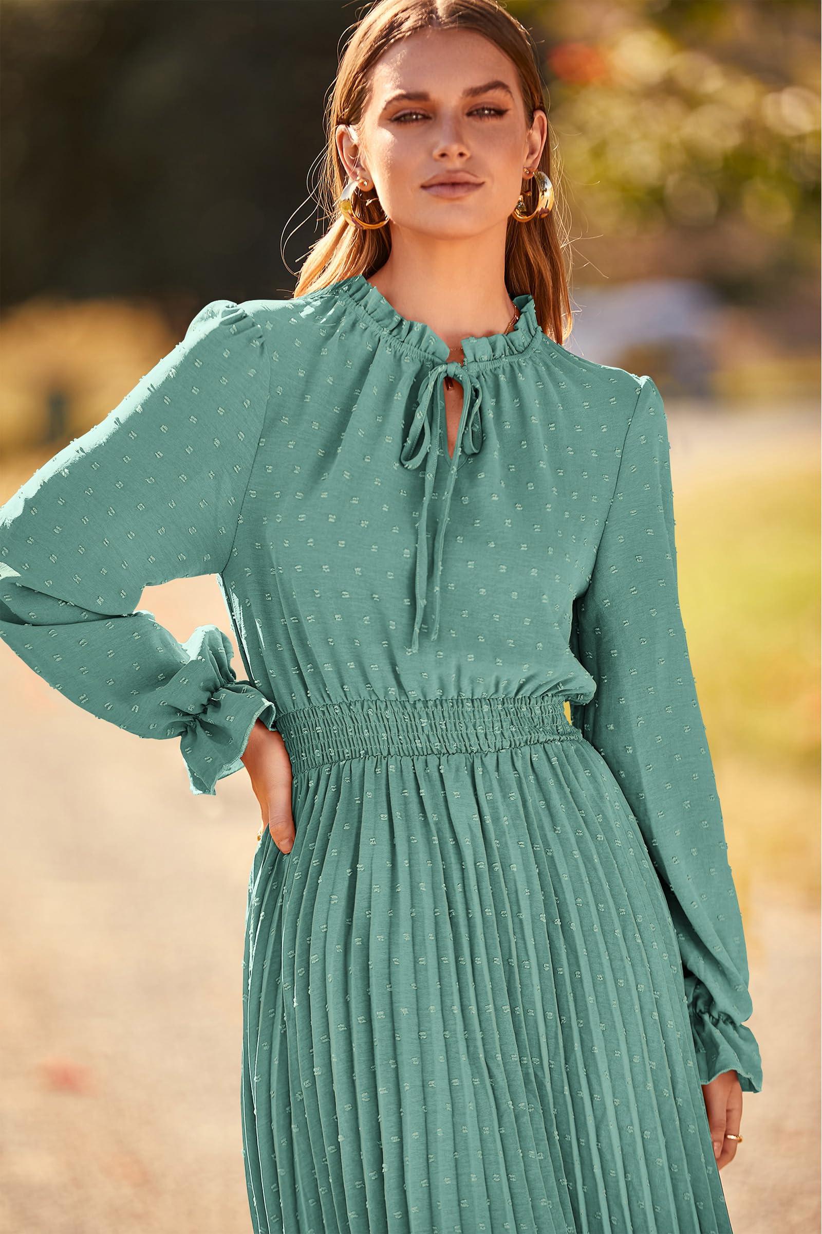 Women's Fall Midi Wedding Guest Dress(Green,Small)