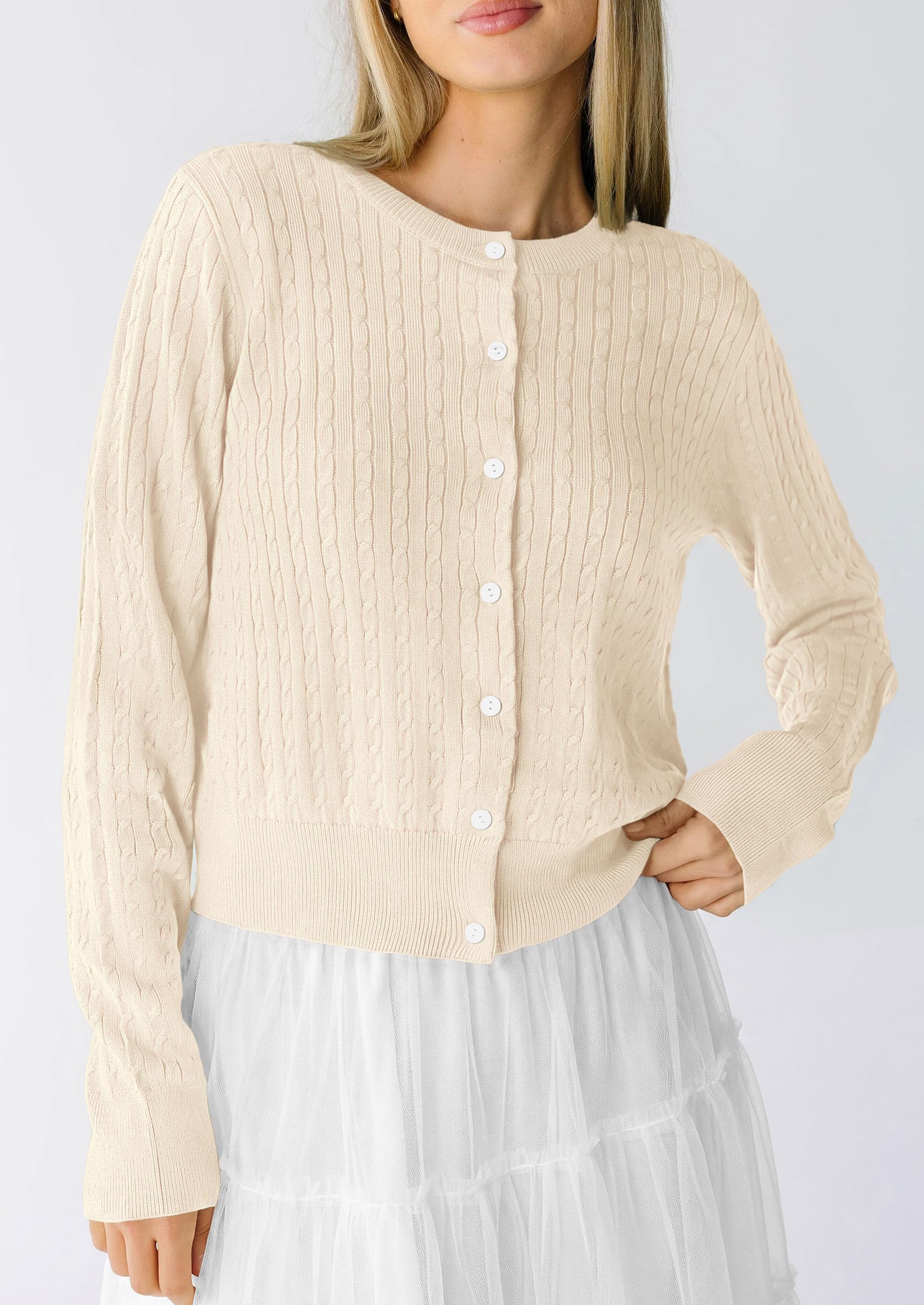 Women Fall Lightweight Cardigans Button Up Cable Knit Sweaters