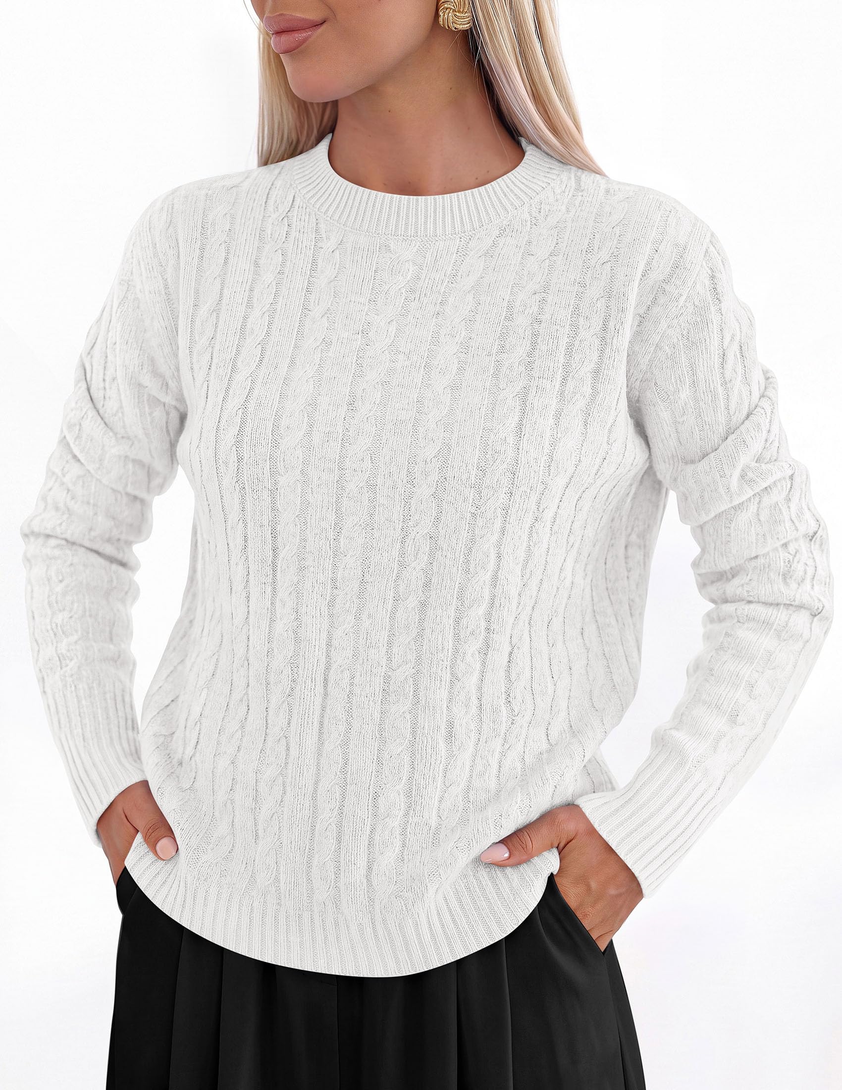 Womens Cable Knit Crewneck Fall Sweater Long Sleeve Tops 2026