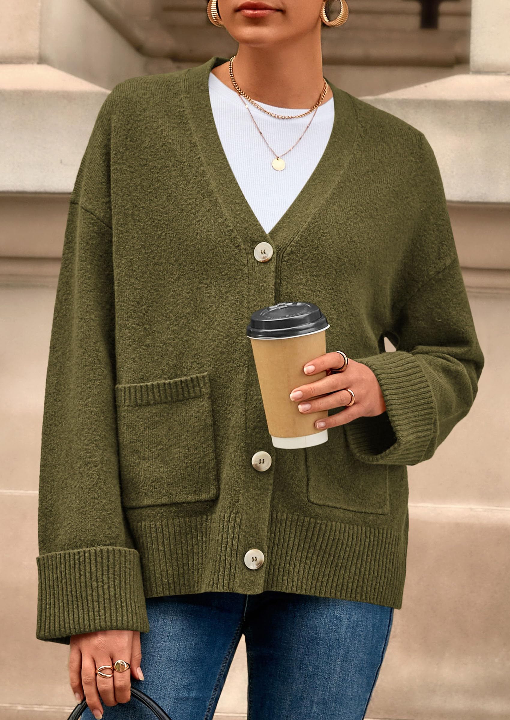 Women's Winter Oversized Cardigan Sweaters (Army Green,S)