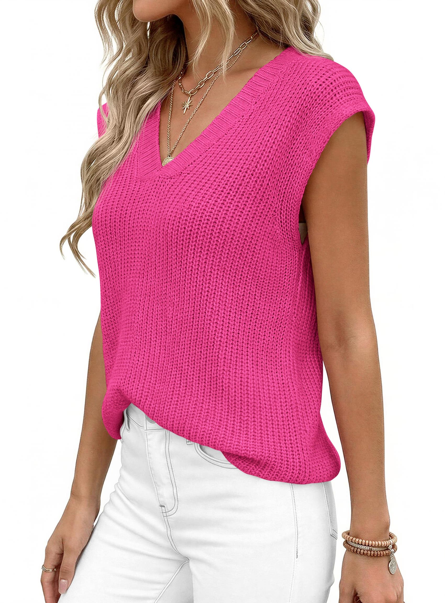 Women's Cap Sleeve Sweaters Vest Summer Tops (Rose Red,S)