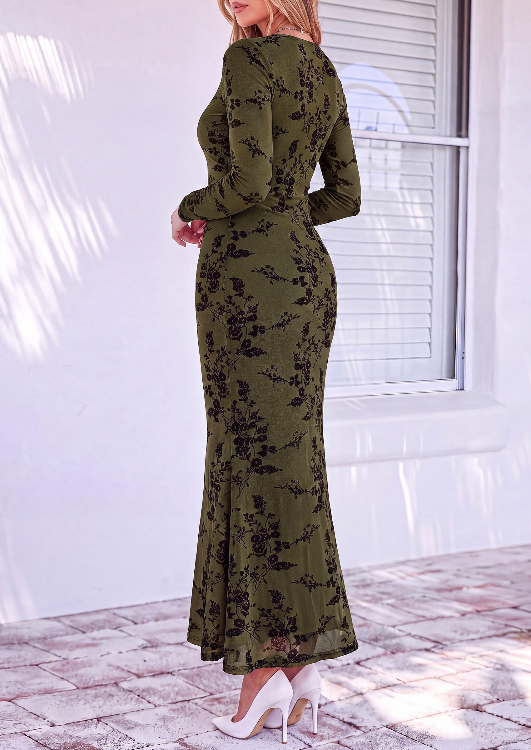 Women's Formal Floral Maxi Dress Fall Wedding Guest Dresses