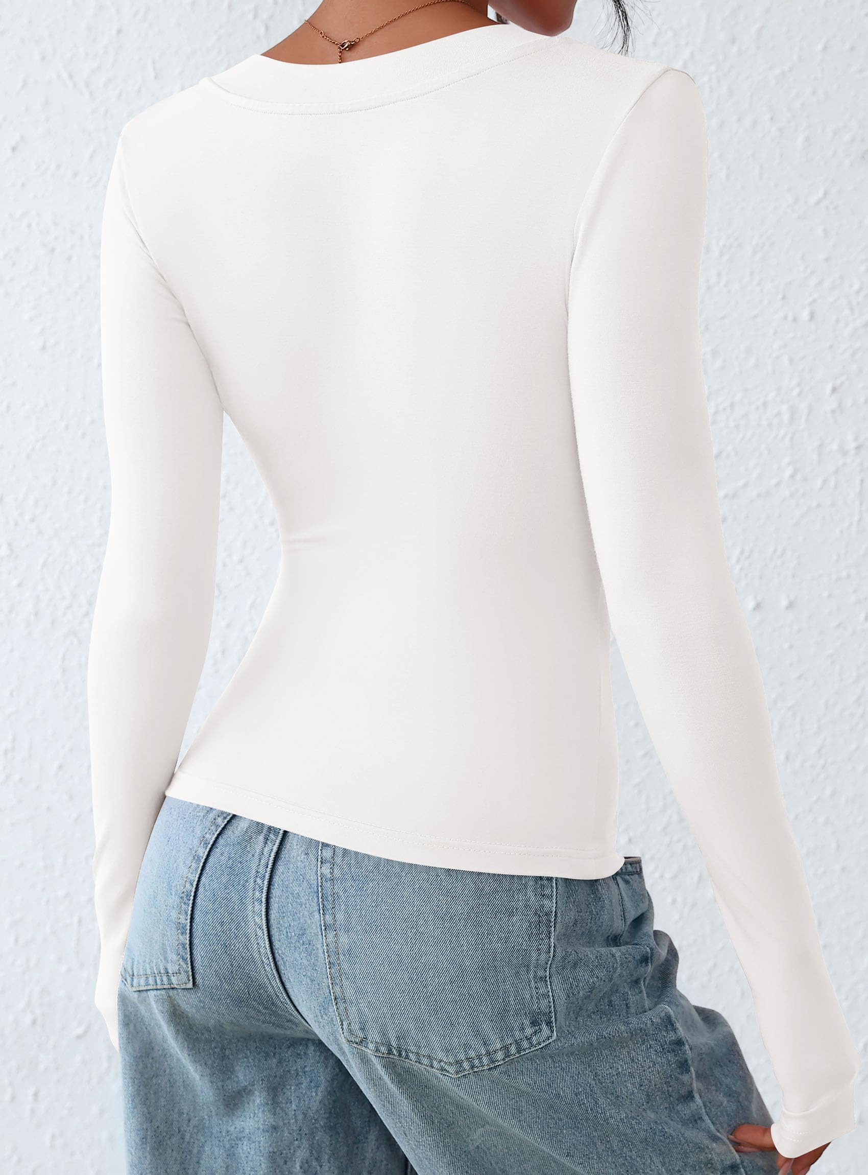 Women's V Neck Long Sleeve Shirts,White,M