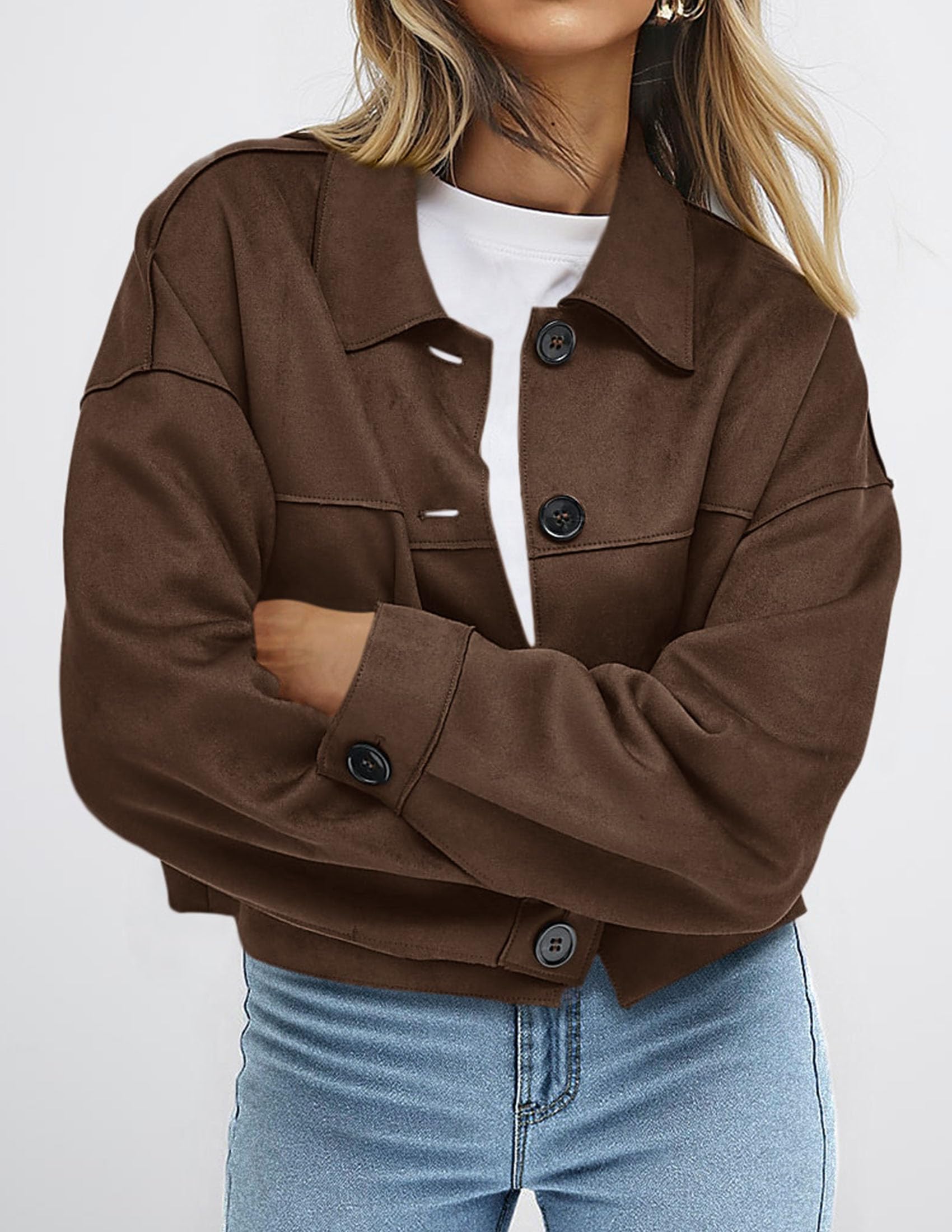 Women's Faux Suede Shacket Jackets Lightweight Cropped Coats
