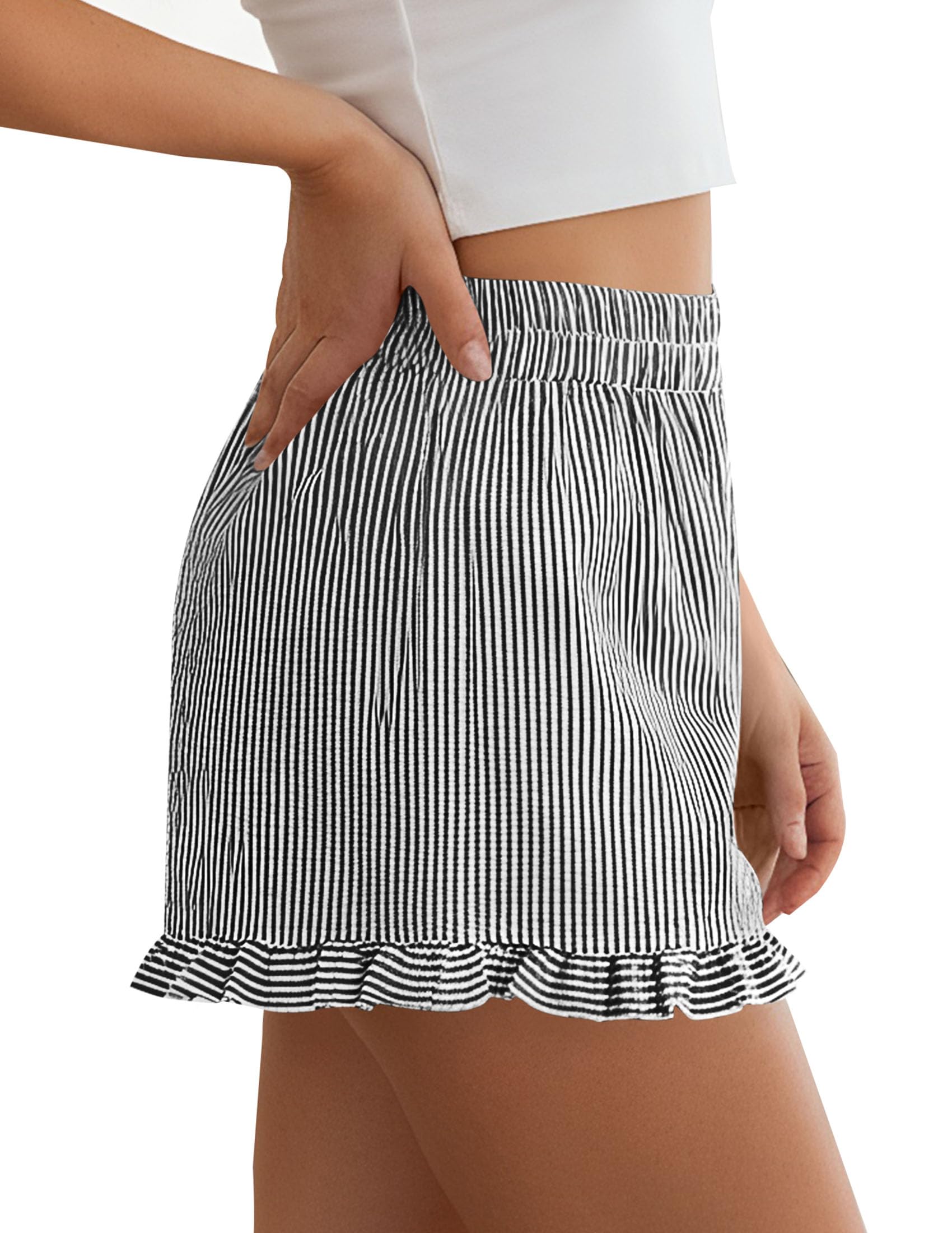 Womens Boxer Shorts Striped Gingham Ruffle Pajama Bottoms