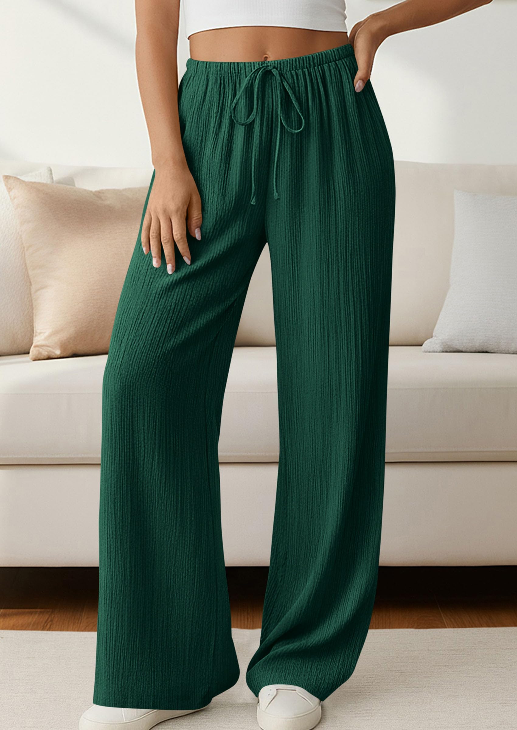 Women's Palazzo Pants Casual Wide Leg Trousers,Dark Green,S