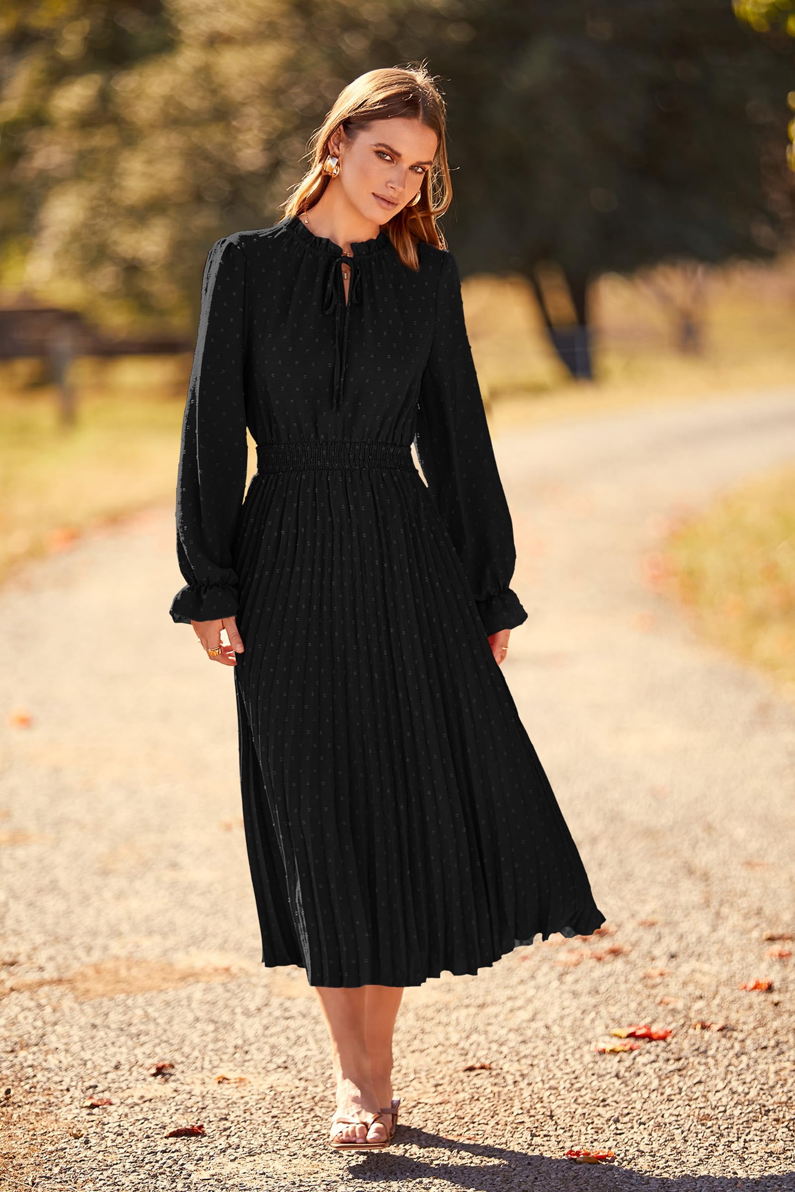 Women's Fall Midi Wedding Guest Dress(Black,Small)