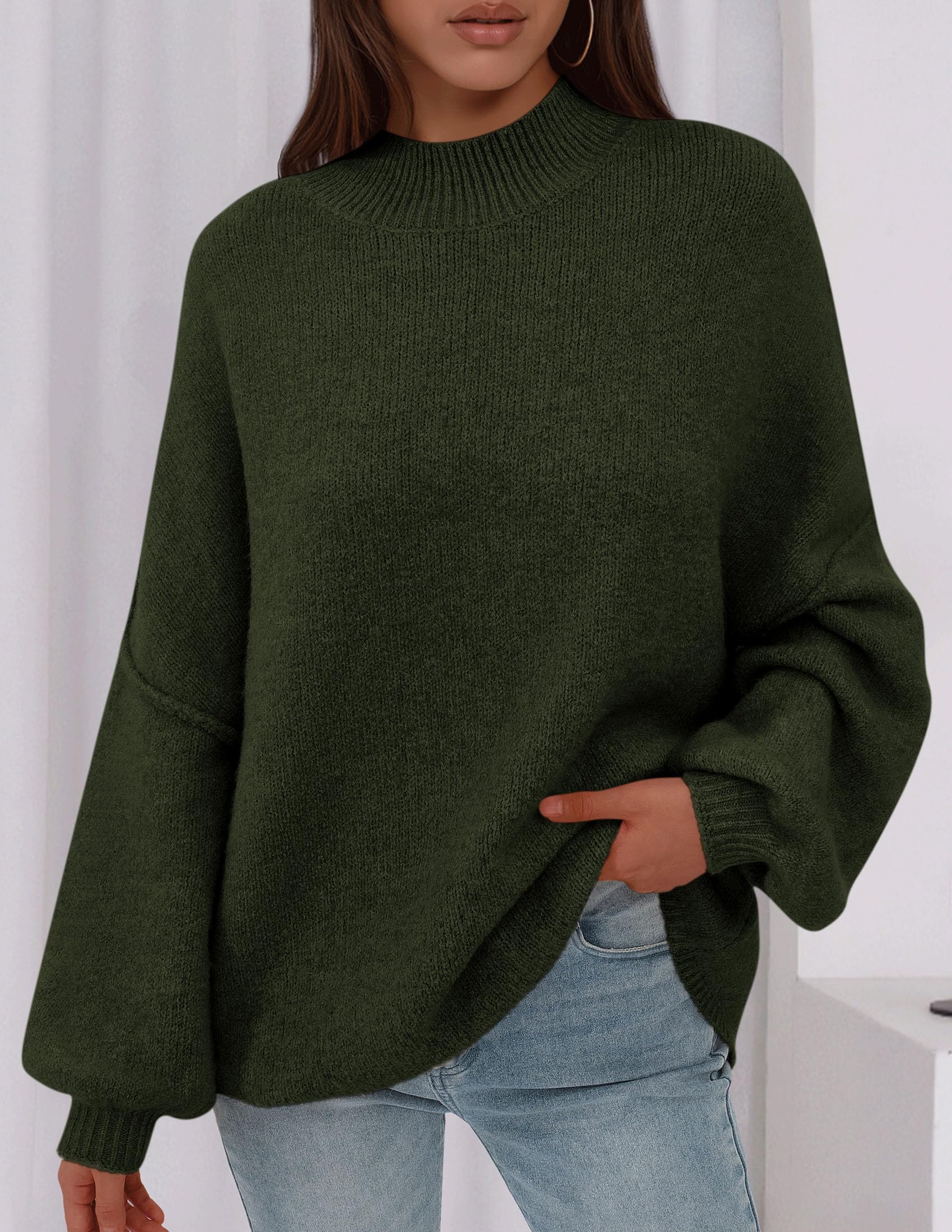 Women's Oversized Sweaters Fall Clothes (Dark Army Green,S)