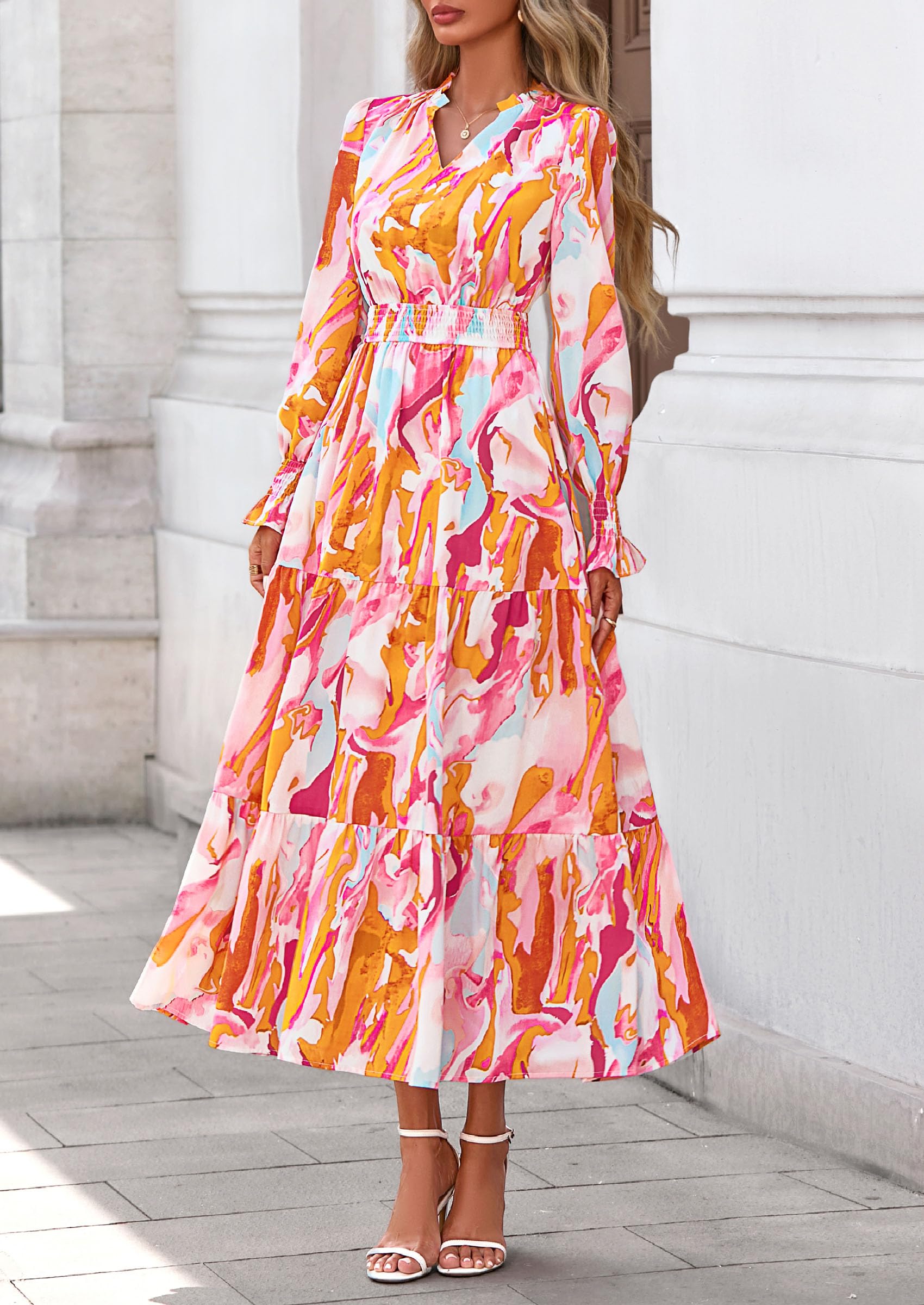 Women's Floral Maxi Dress Fall A Line Wedding Guest Dresses