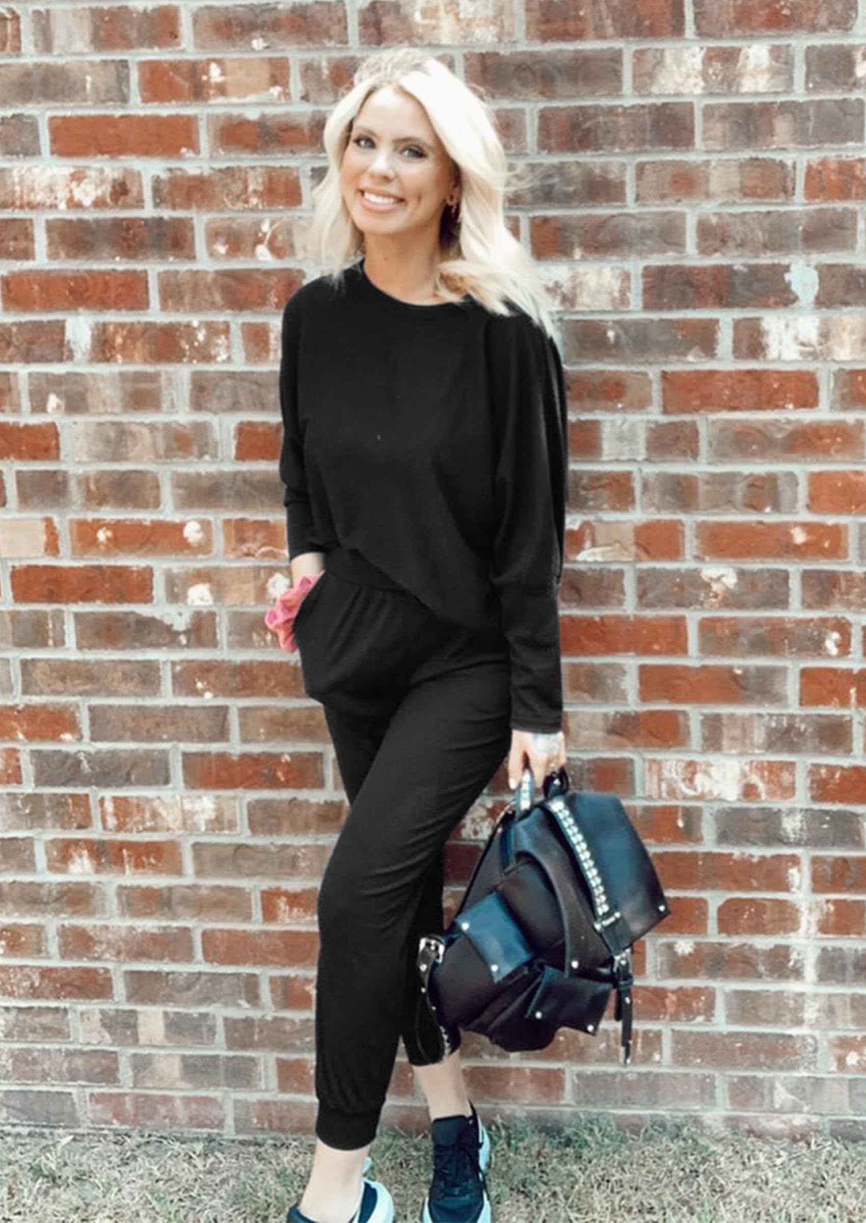 Women's 2 Piece Fall Outfits Matching Ribbed Knit Lounge Sets