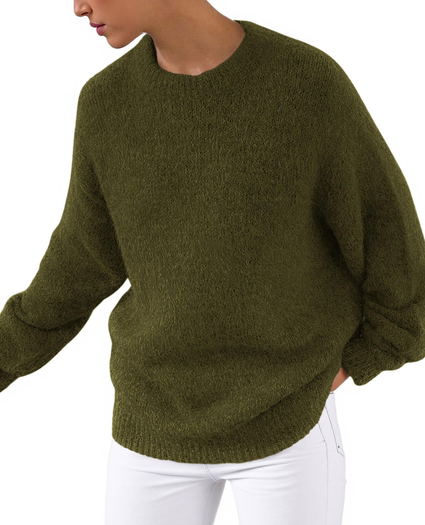 Womens Long Sleeve Oversized Pullover Sweater,Army Green,S