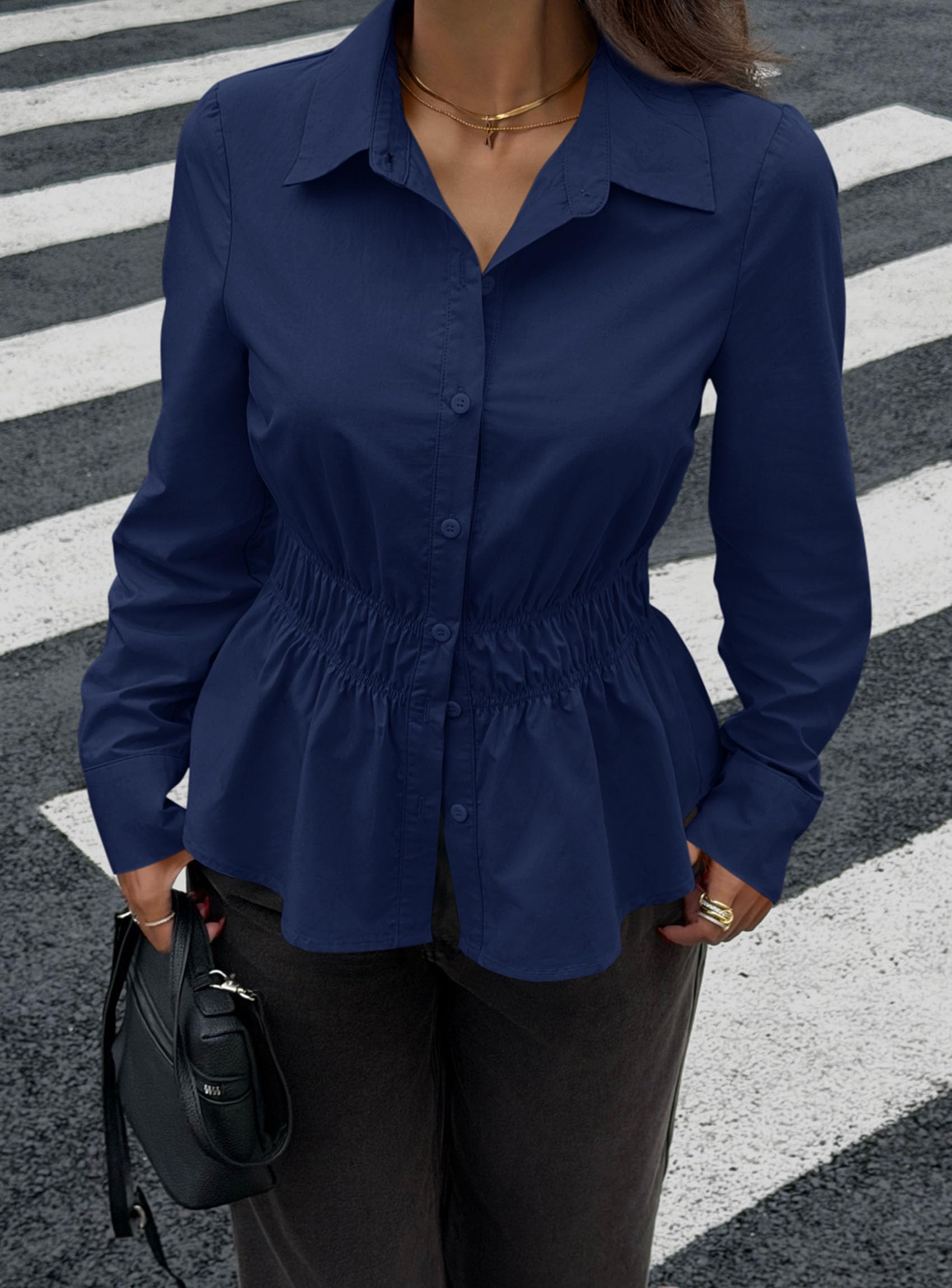 Women's Peplum Button Down Work Shirts Business Casual Tops