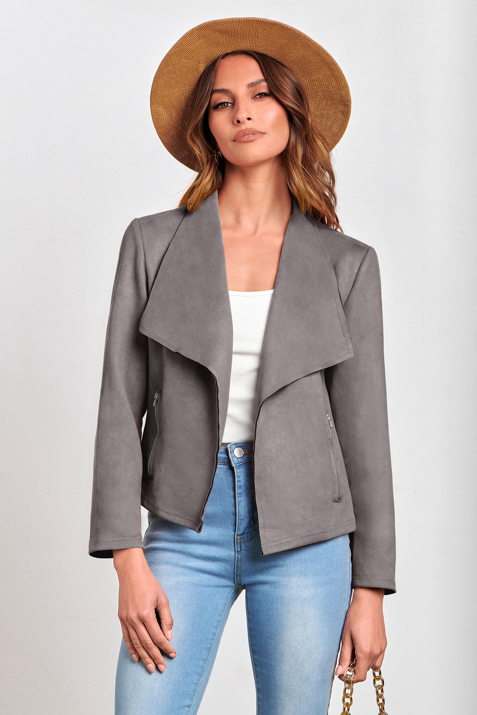 Women's Fall Fashion Faux Suede Jackets(Grey,Small)