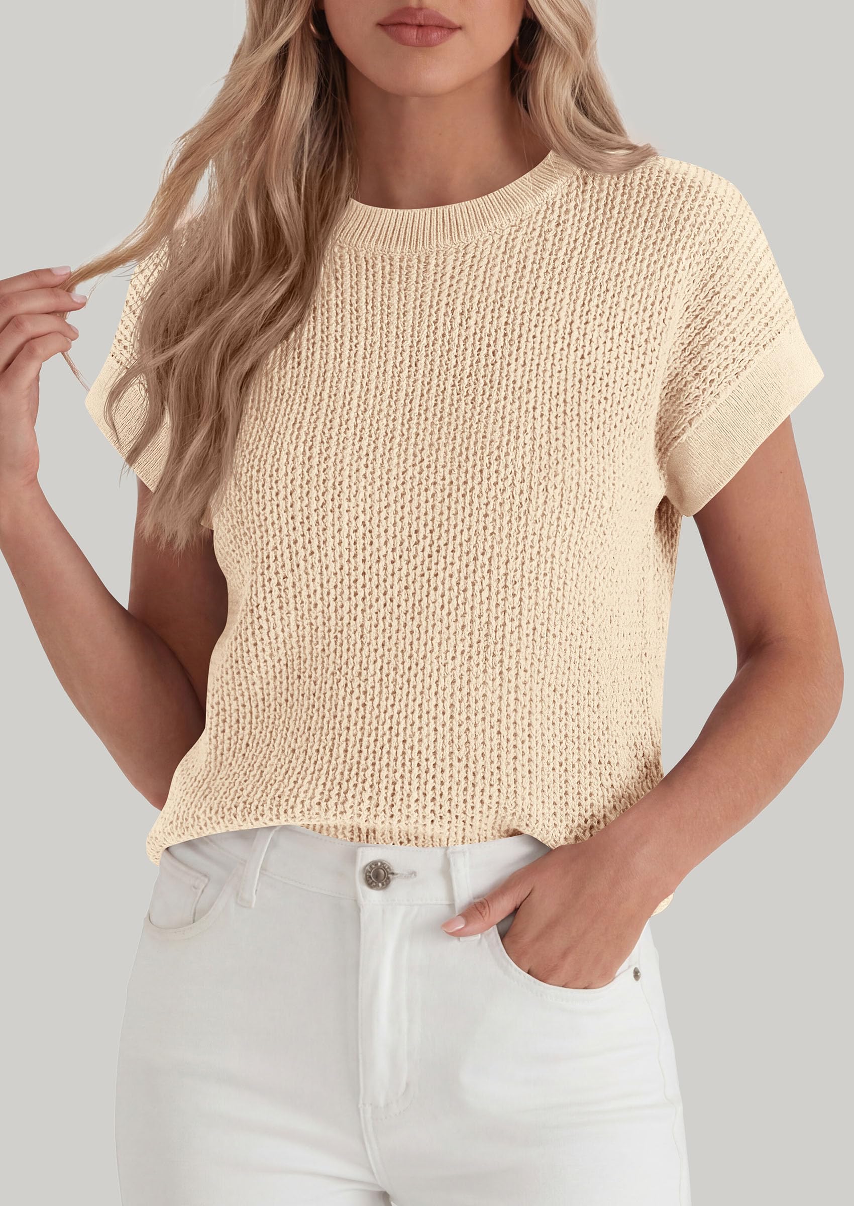 Women's Summer Sweater Vest Crochet Tops (Apricot,S)