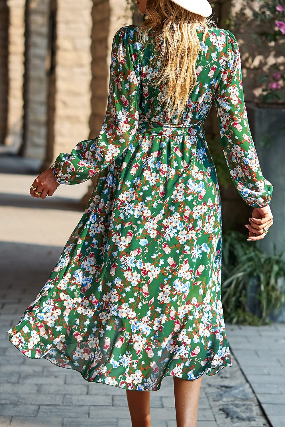 Women's Floral Boho Long Sleeve Maxi Dress, Floral Green,S