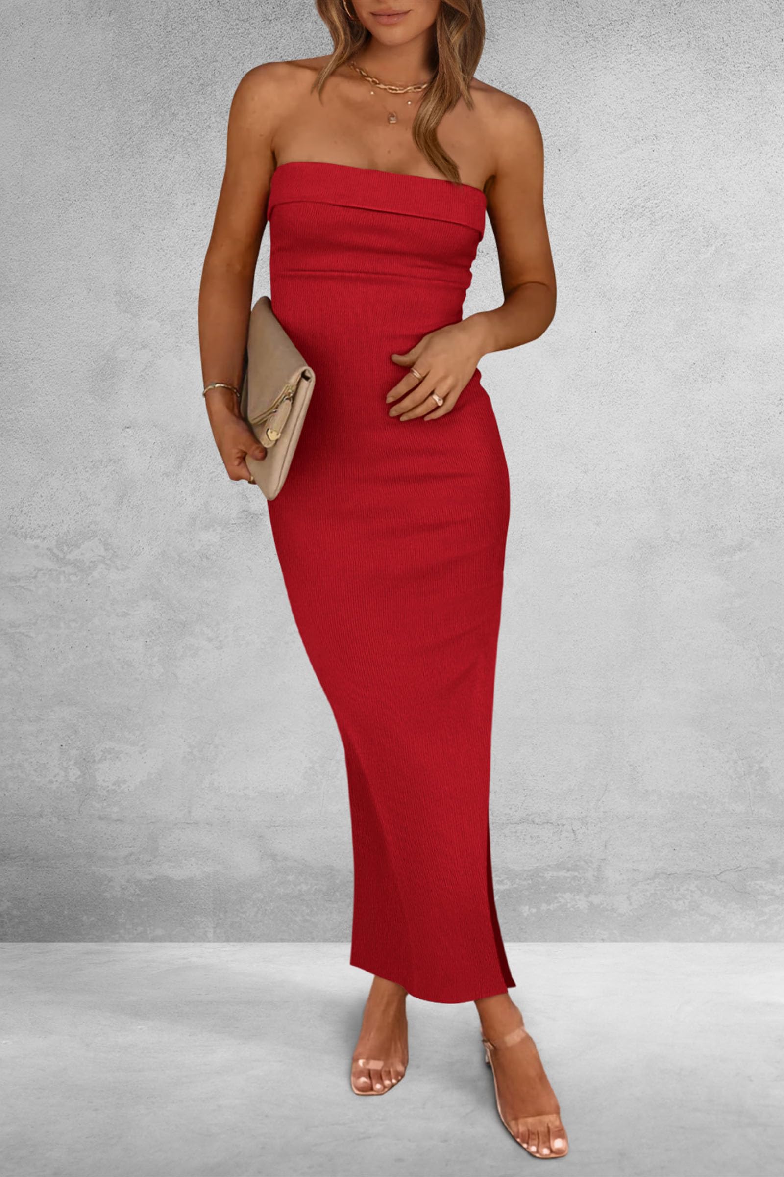 Women's Summer Strapless Cocktail Maxi Dresses Red