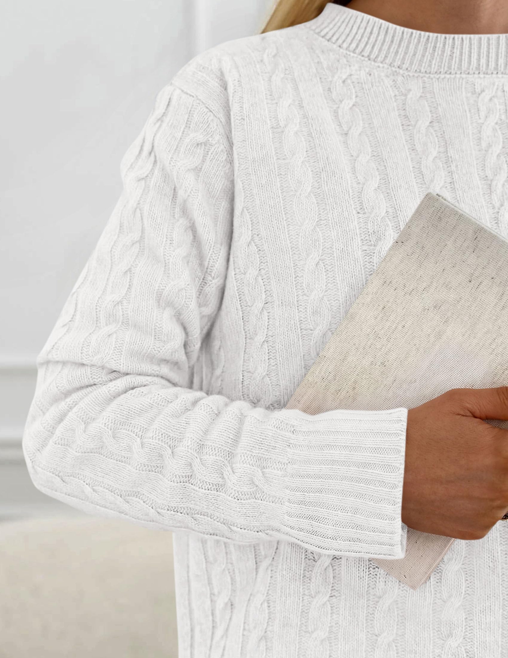 Womens Cable Knit Crewneck Fall Sweater Long Sleeve Tops 2026