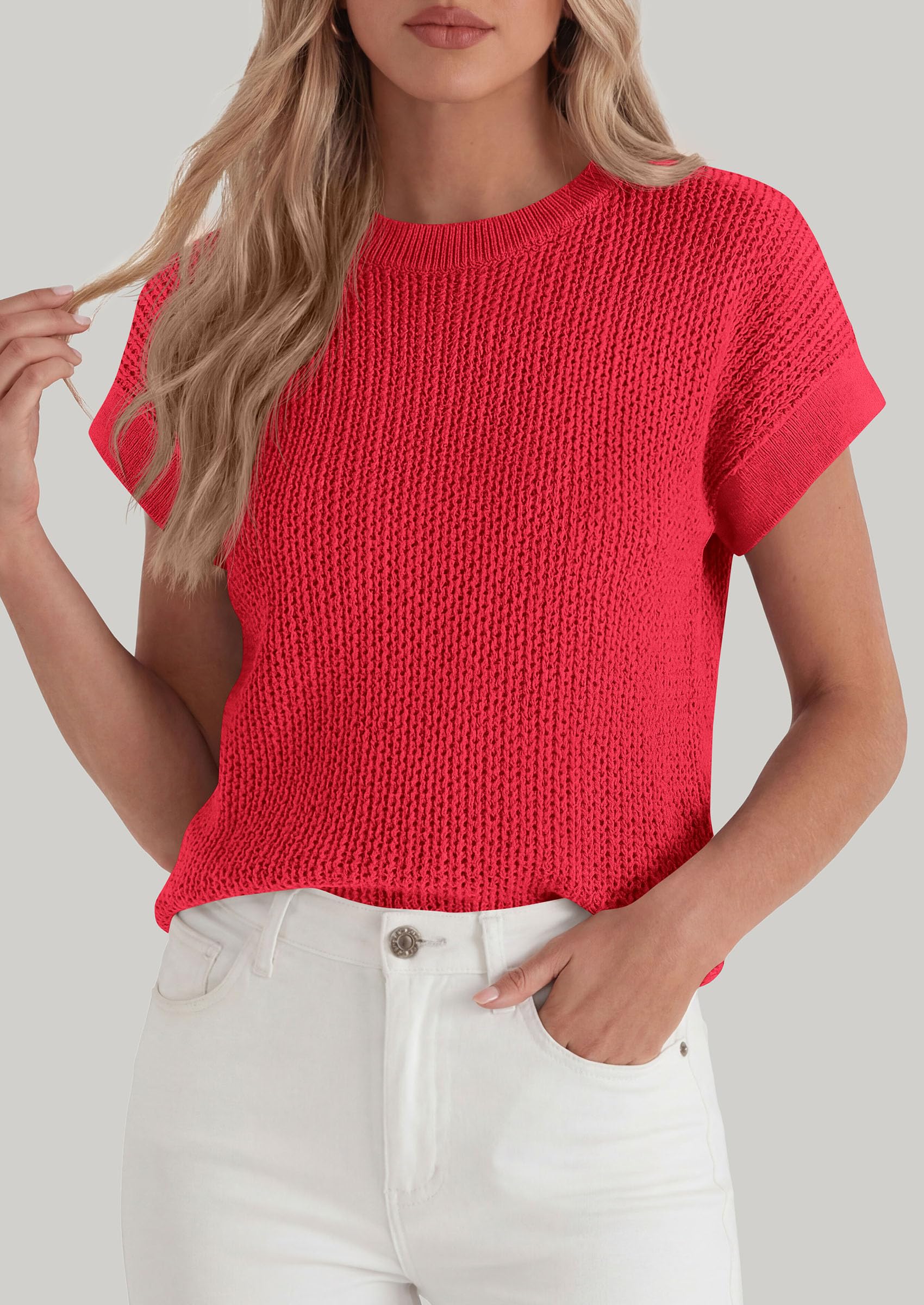 Women's Summer Sweater Vest Crochet Tops (Red,S)