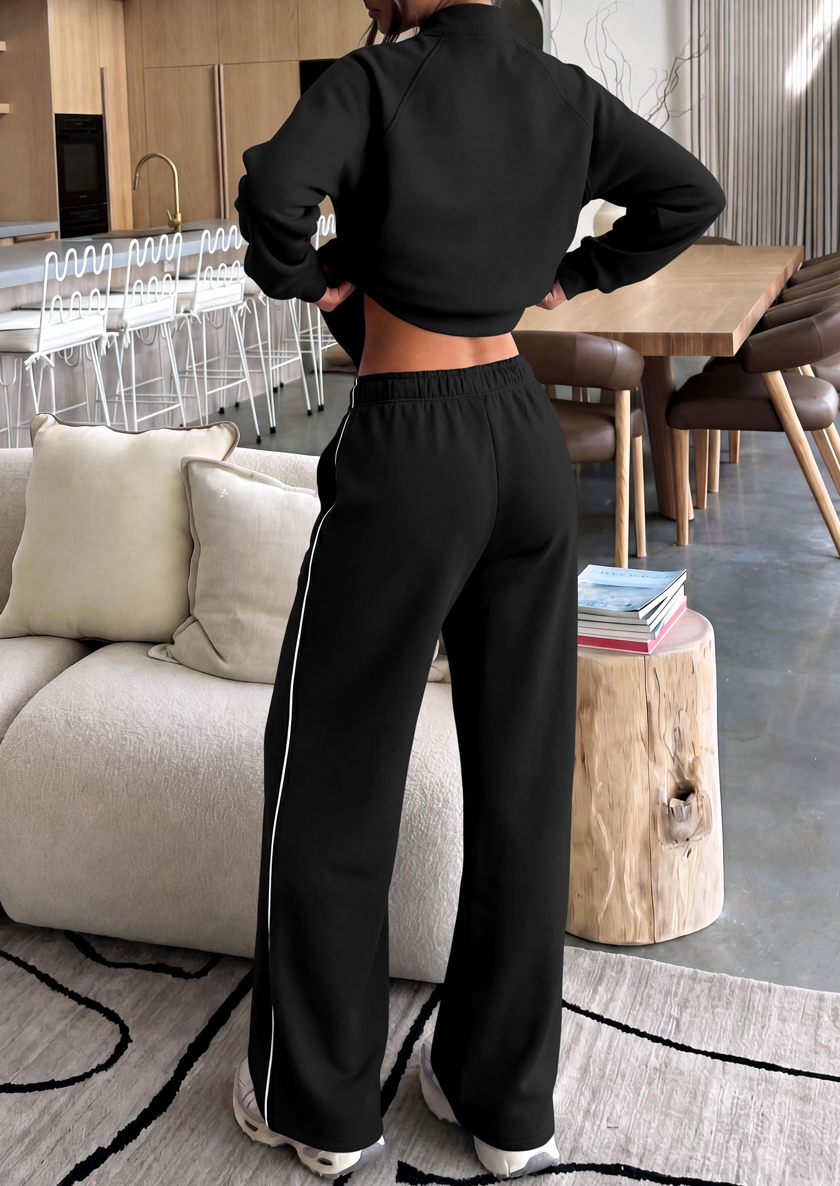 Women's 2 Piece Sweat Set Casual Fall Outfits,Black,S