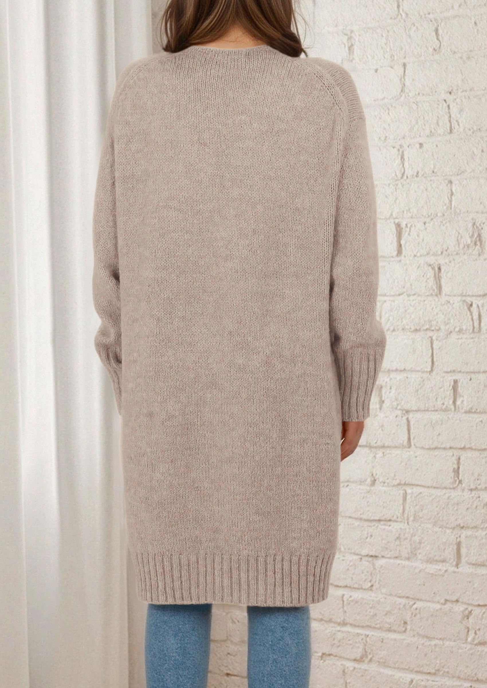 Open Front Cardigan Sweaters for Women,Beige Grey,S