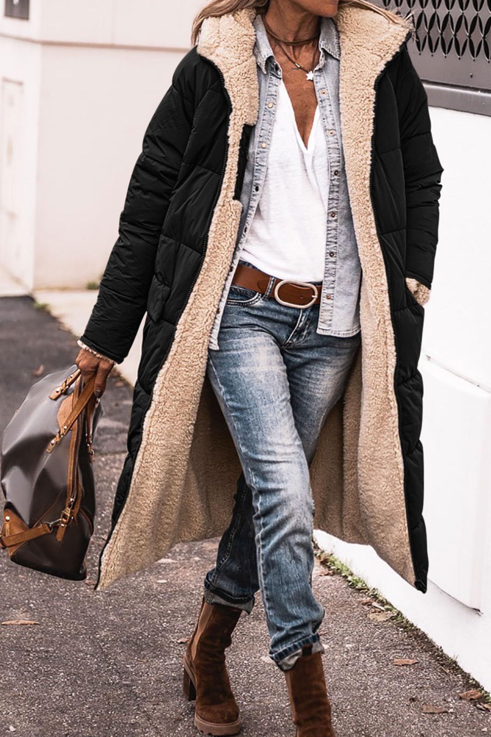 Women's Winter Fleece Warm Long Coats(Black,Small)