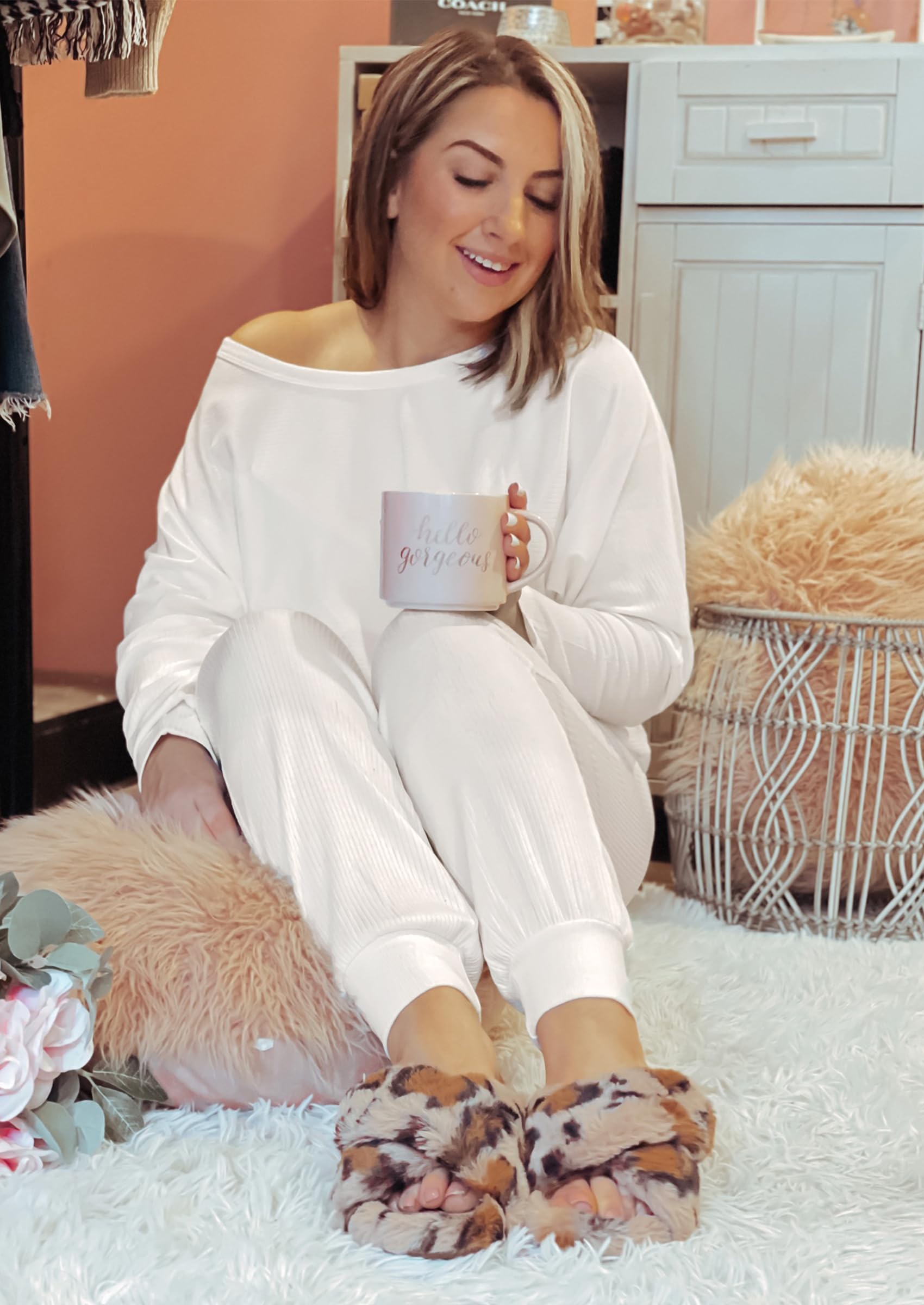 Women's 2 Piece Fall Outfits Matching Ribbed Knit Lounge Sets