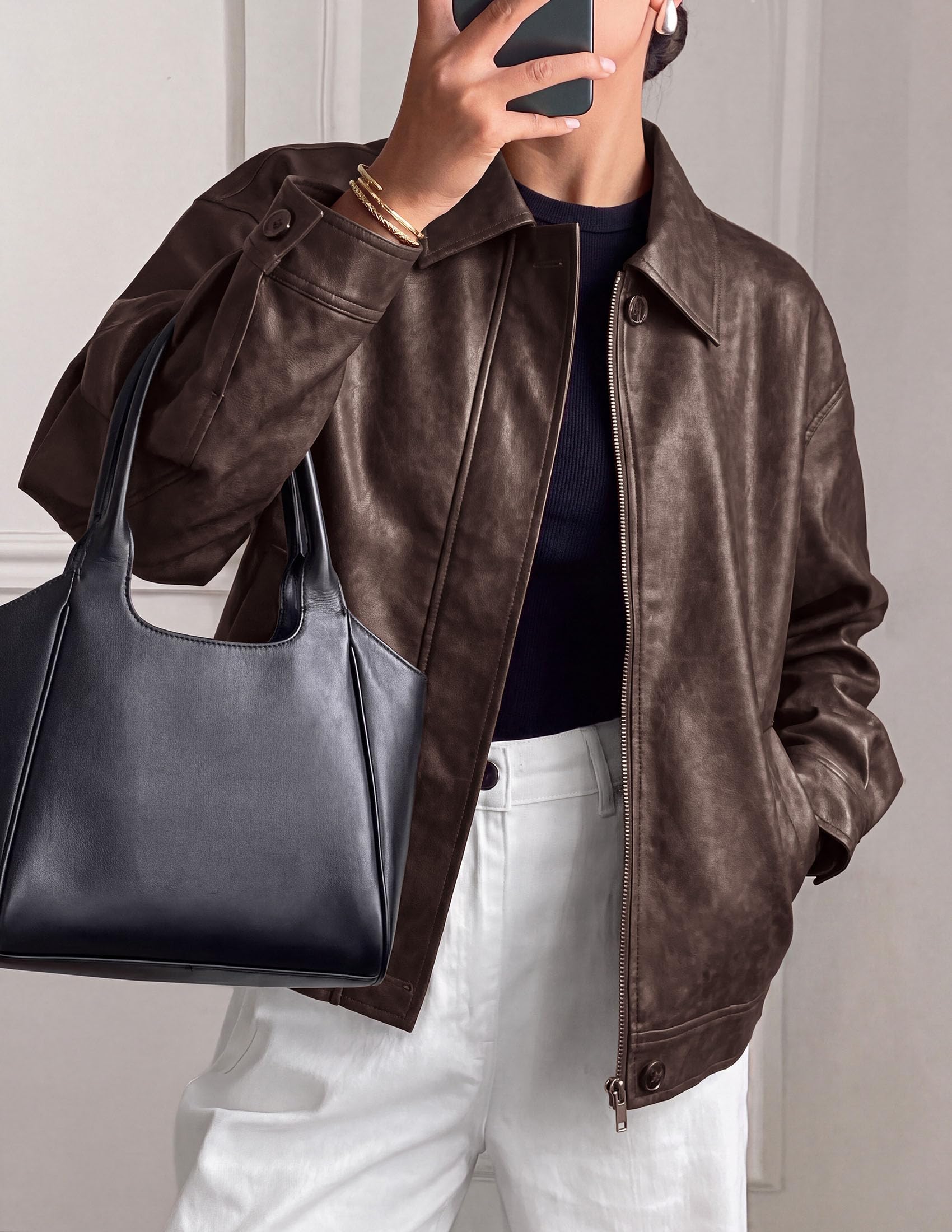Women's Faux Leather Oversized Motorcycle Jackets Fall Outfits