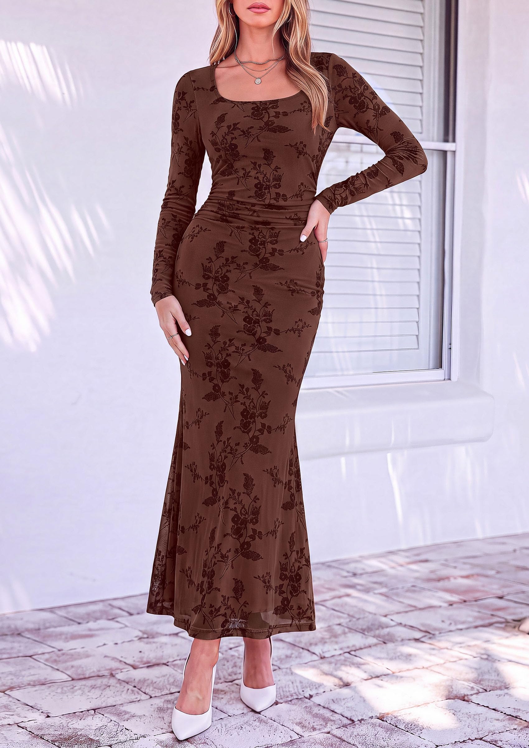 Women's Formal Floral Maxi Dress Fall Wedding Guest Dresses