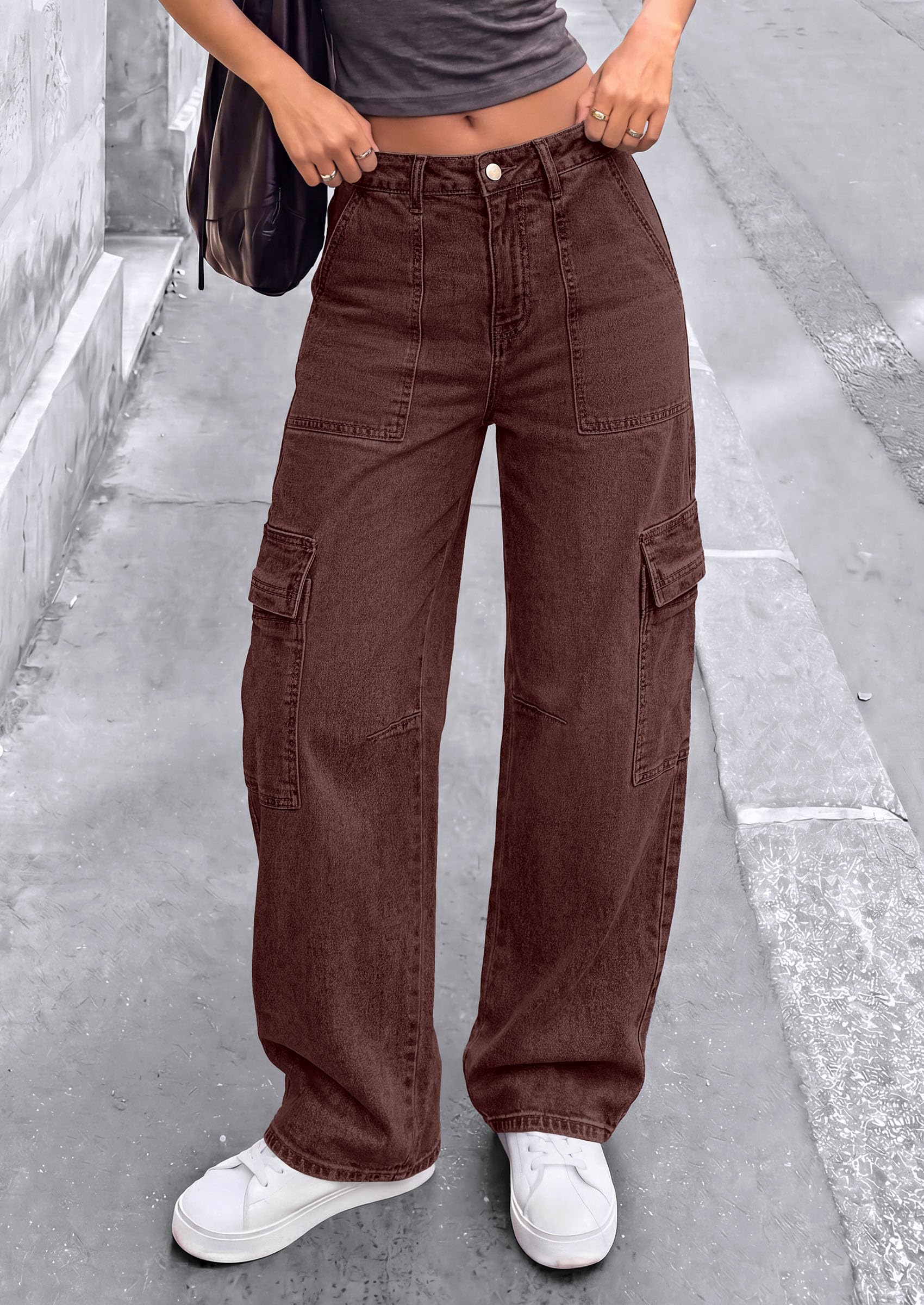 Barrel Pants Women Wide Leg Baggy Denim Jeans Brown,4