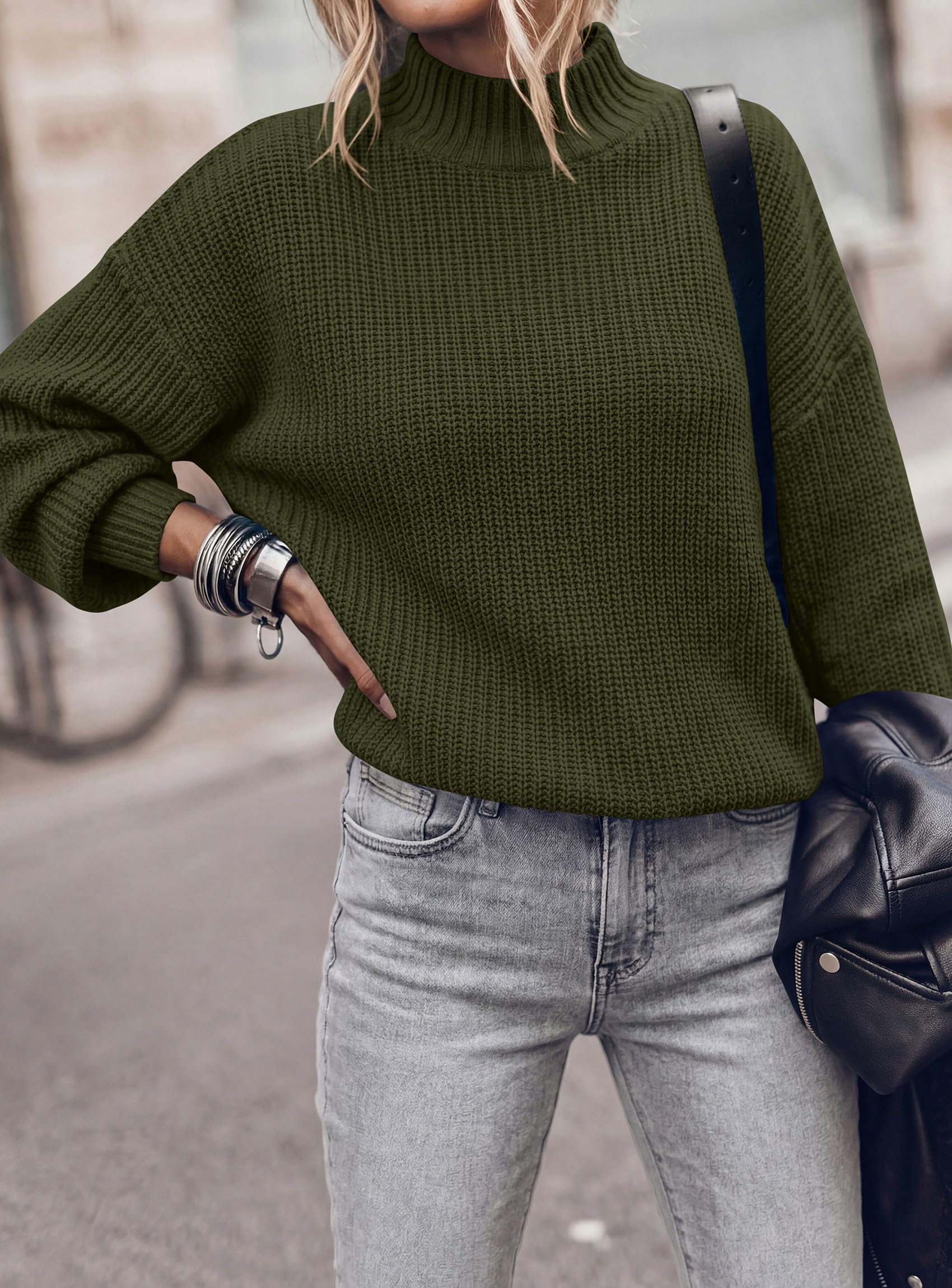 Women's Chunky Knit Fall Mock Turtleneck Pullover Sweaters