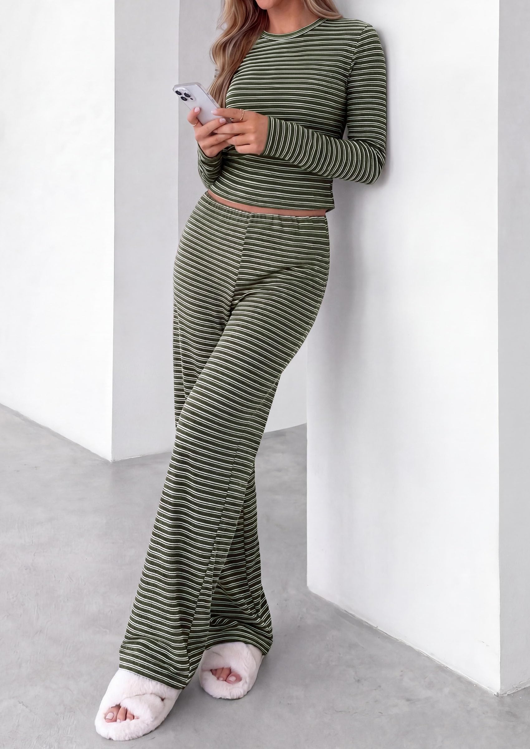Lounge Sets for Women Fall 2 Piece Knit Matching Striped Set
