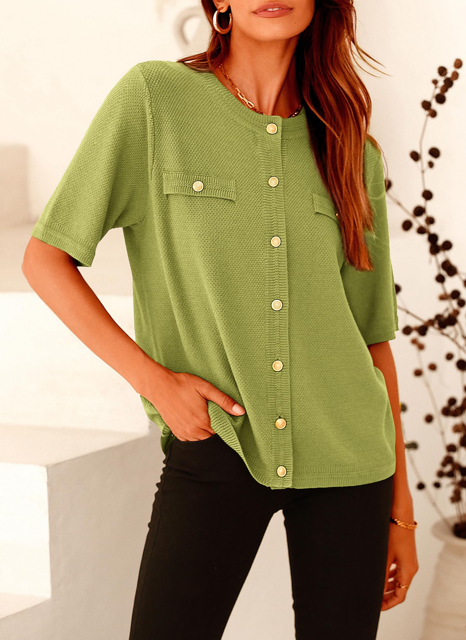 Women's Summer Casual Button Down Shirts Avocado Green,Small