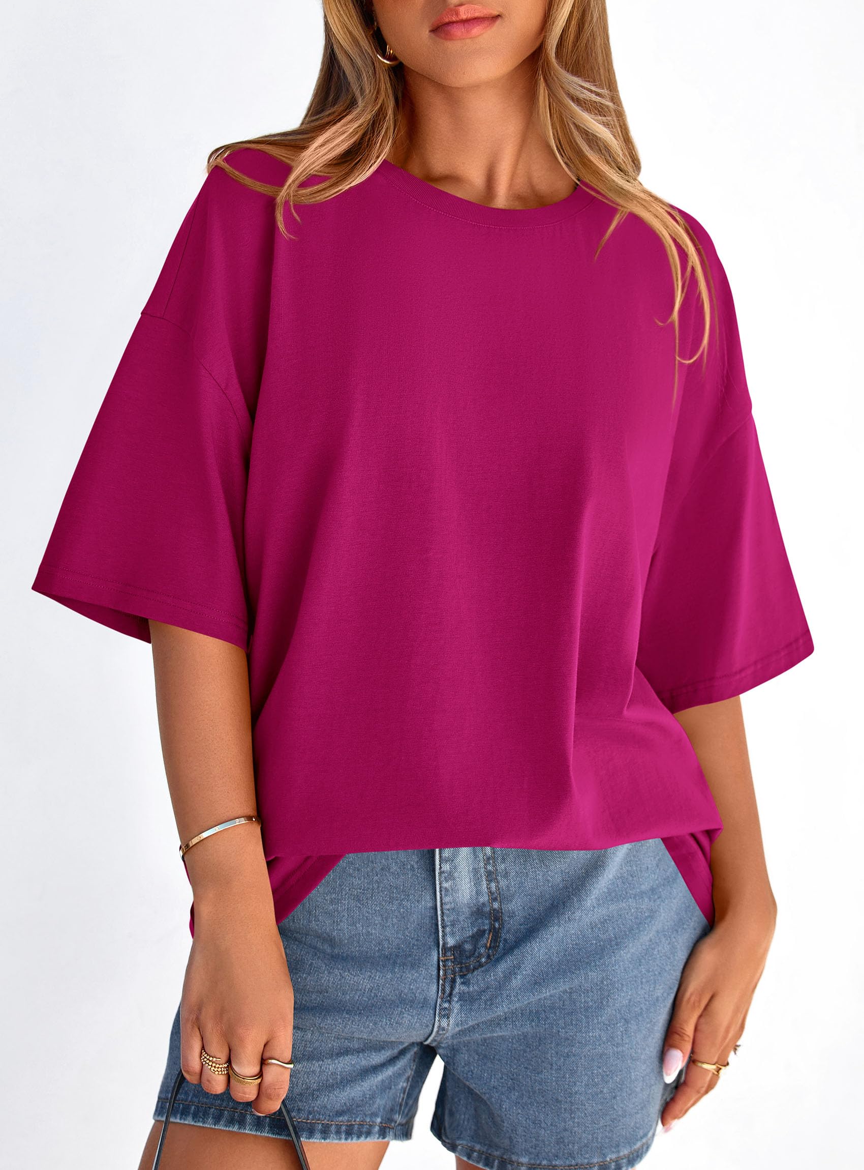 Women's Oversized Tshirts Going Out Tops (Rose Red,S)