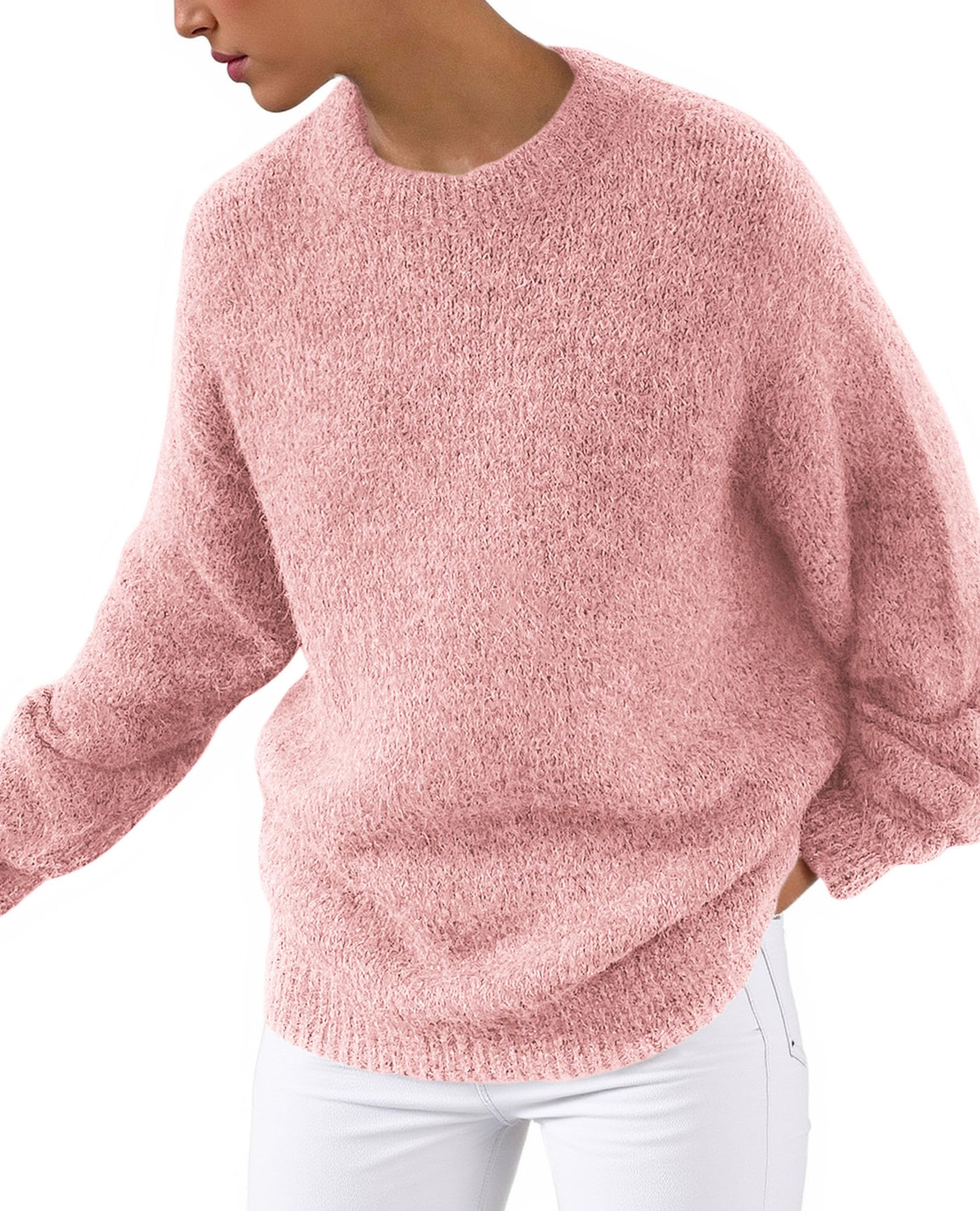 Womens Long Sleeve Oversized Pullover Sweater,Pink,S