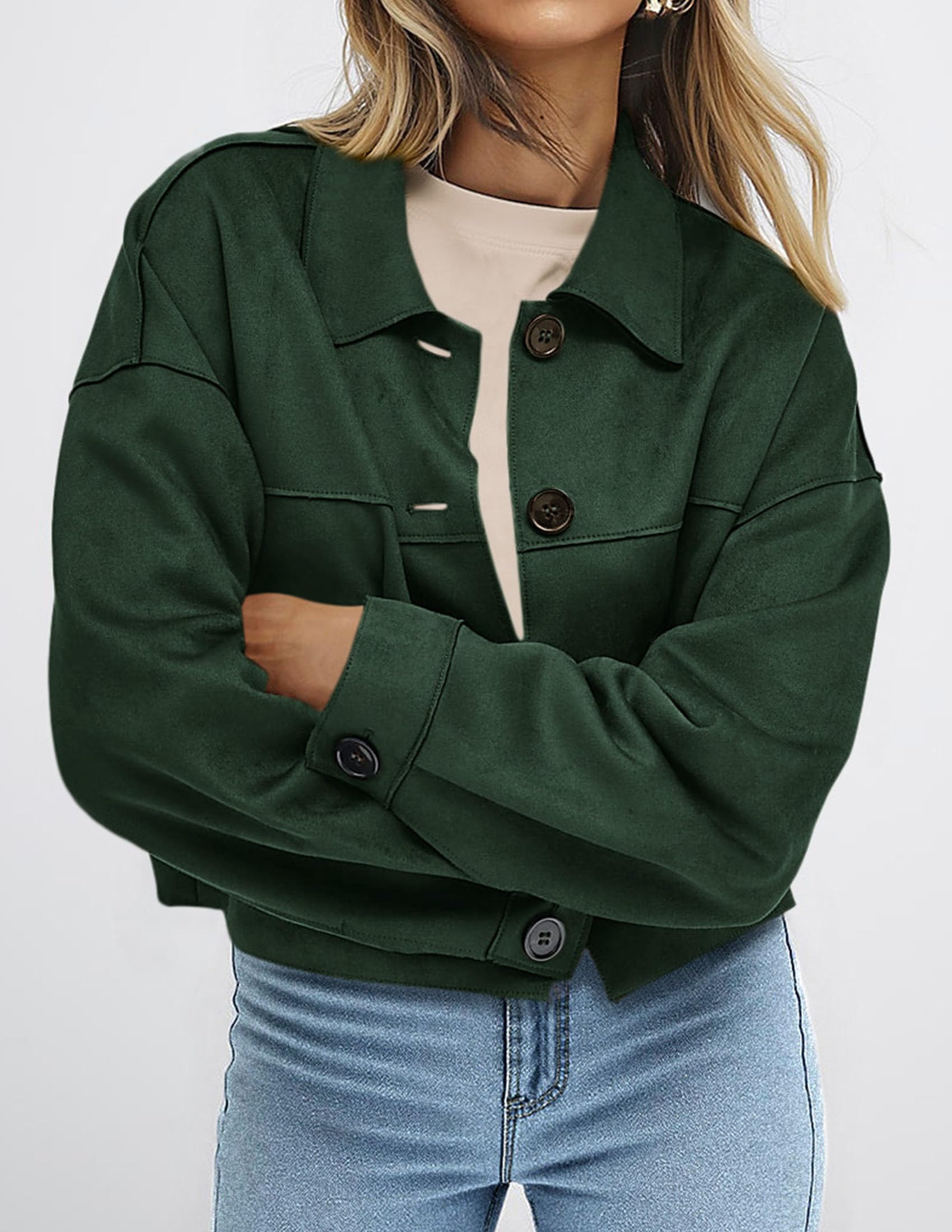 Women's Faux Suede Shacket Jackets Lightweight Cropped Coats