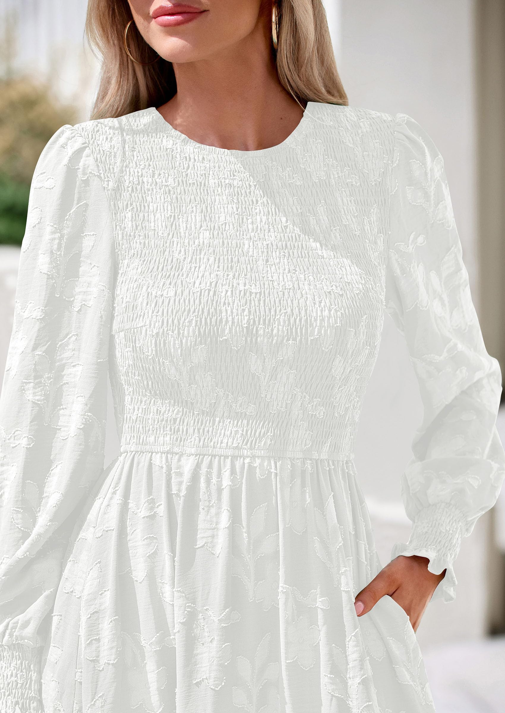 Fall Floral Long Sleeve Wedding Guest Dress for Women Pockets