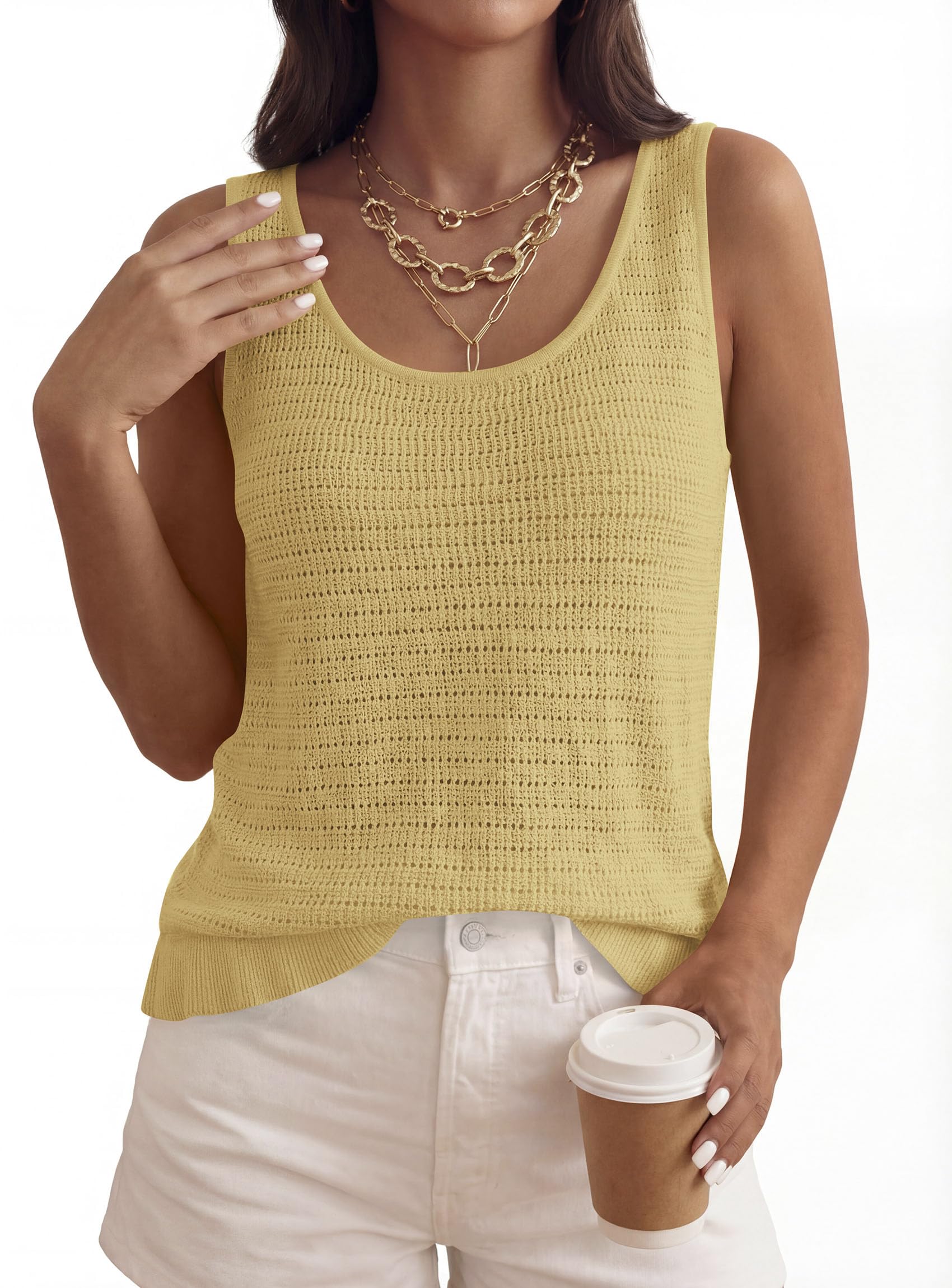 Women's Summer Crochet Knit Tank Tops,Yellow,S