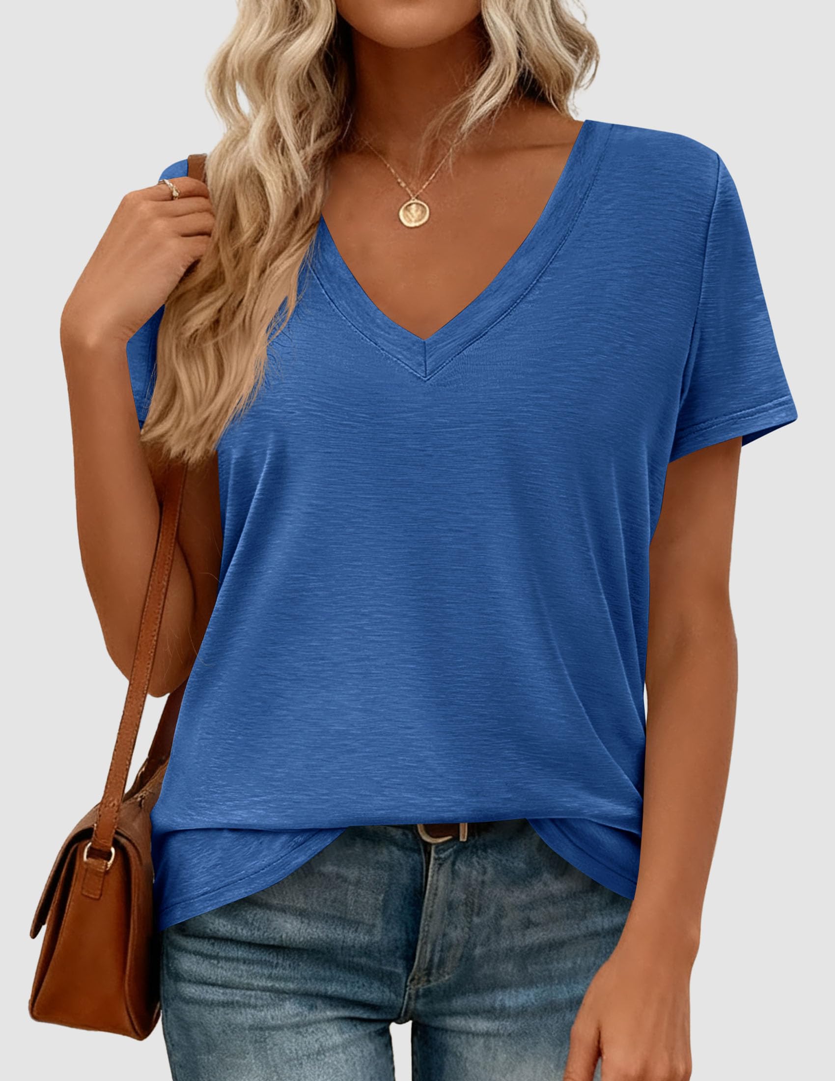 Womens Tops Short Sleeve Oversized Tshirts, Blue,S
