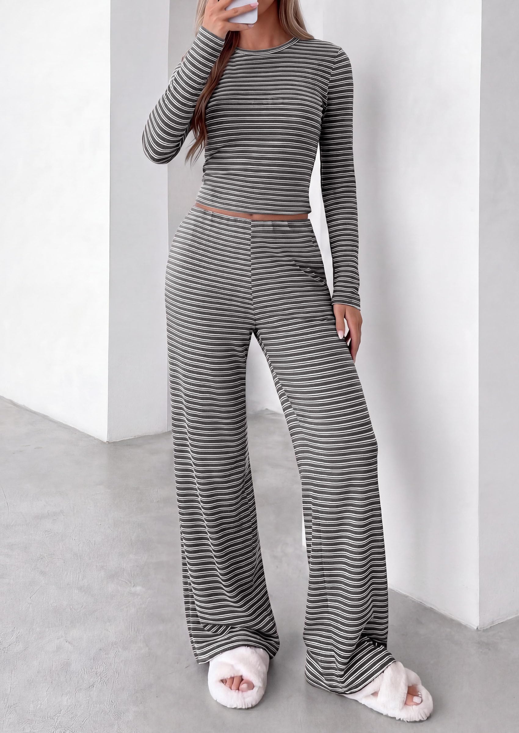Lounge Sets for Women Fall 2 Piece Knit Matching Striped Set