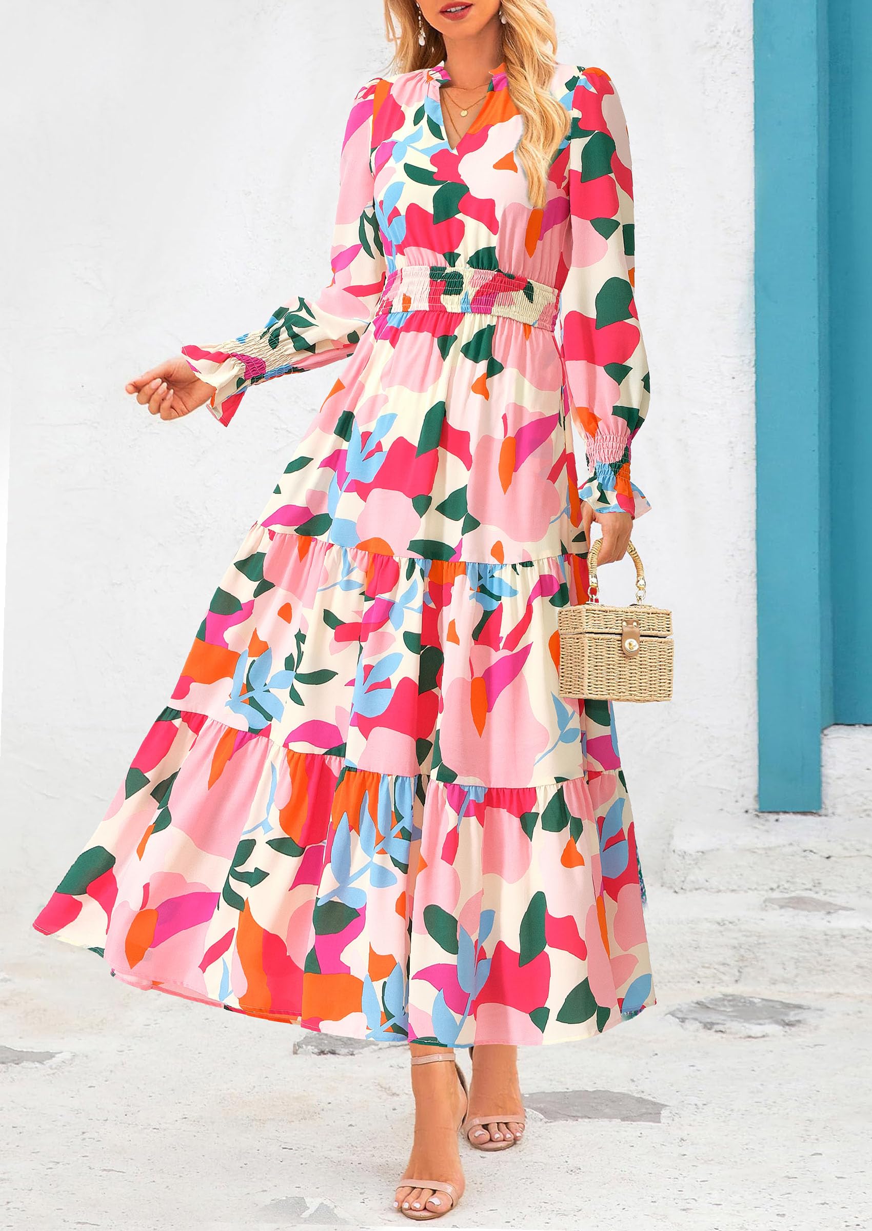 Women's Floral Maxi Dress Fall A Line Wedding Guest Dresses