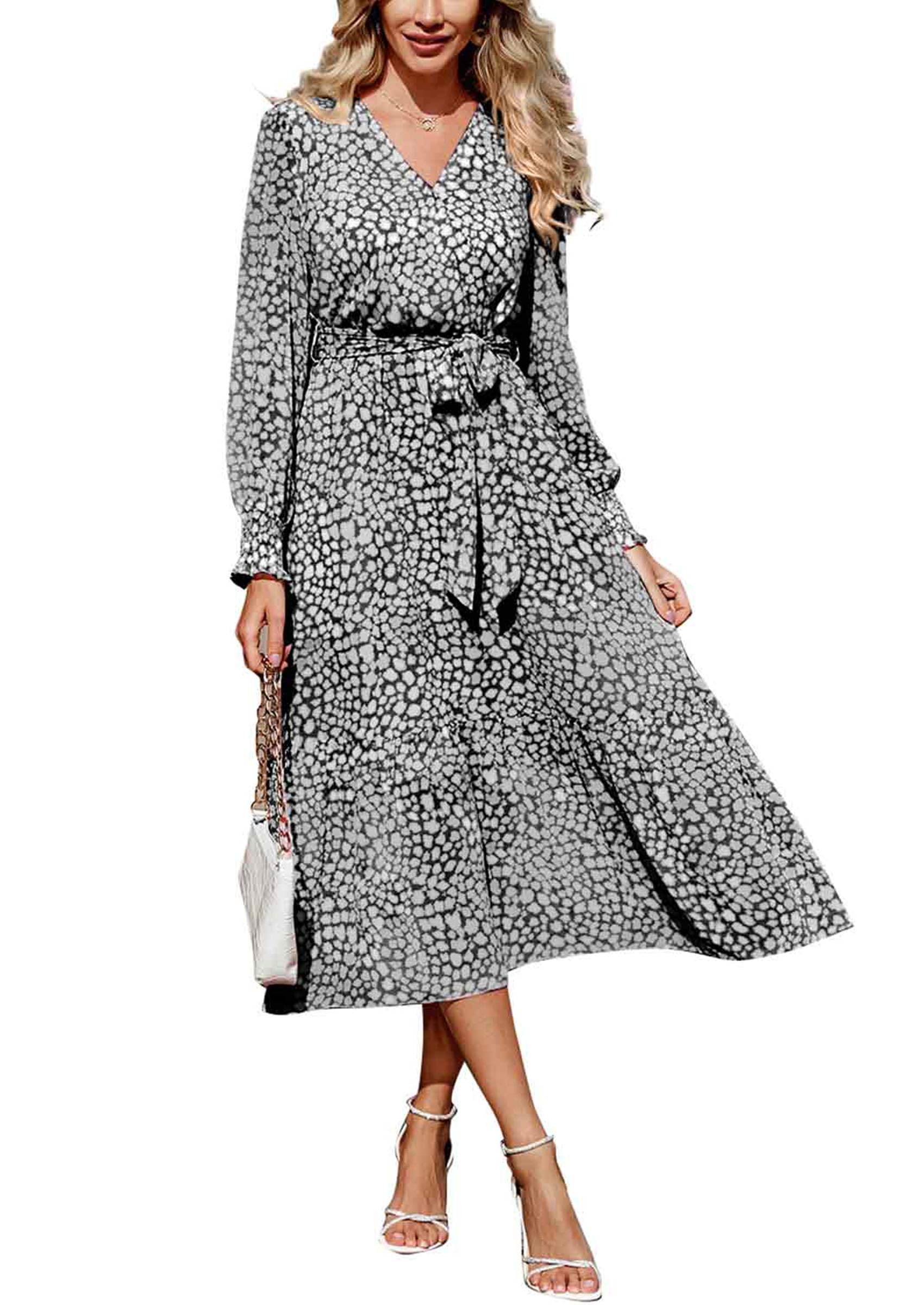 Womens Long Sleeve Boho Maxi Fall Floral Wedding Guest Dresses