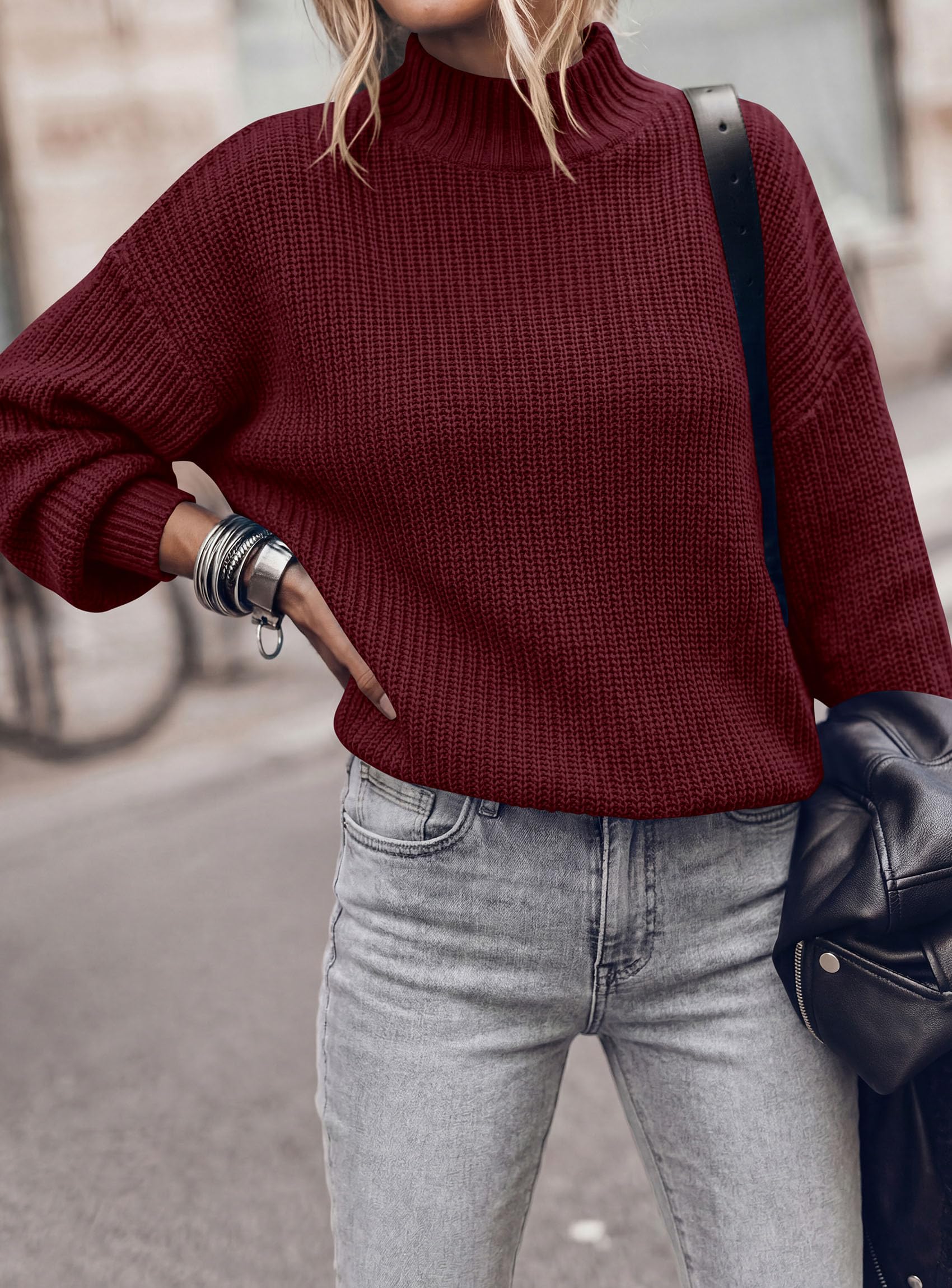 Women's Chunky Knit Fall Mock Turtleneck Pullover Sweaters