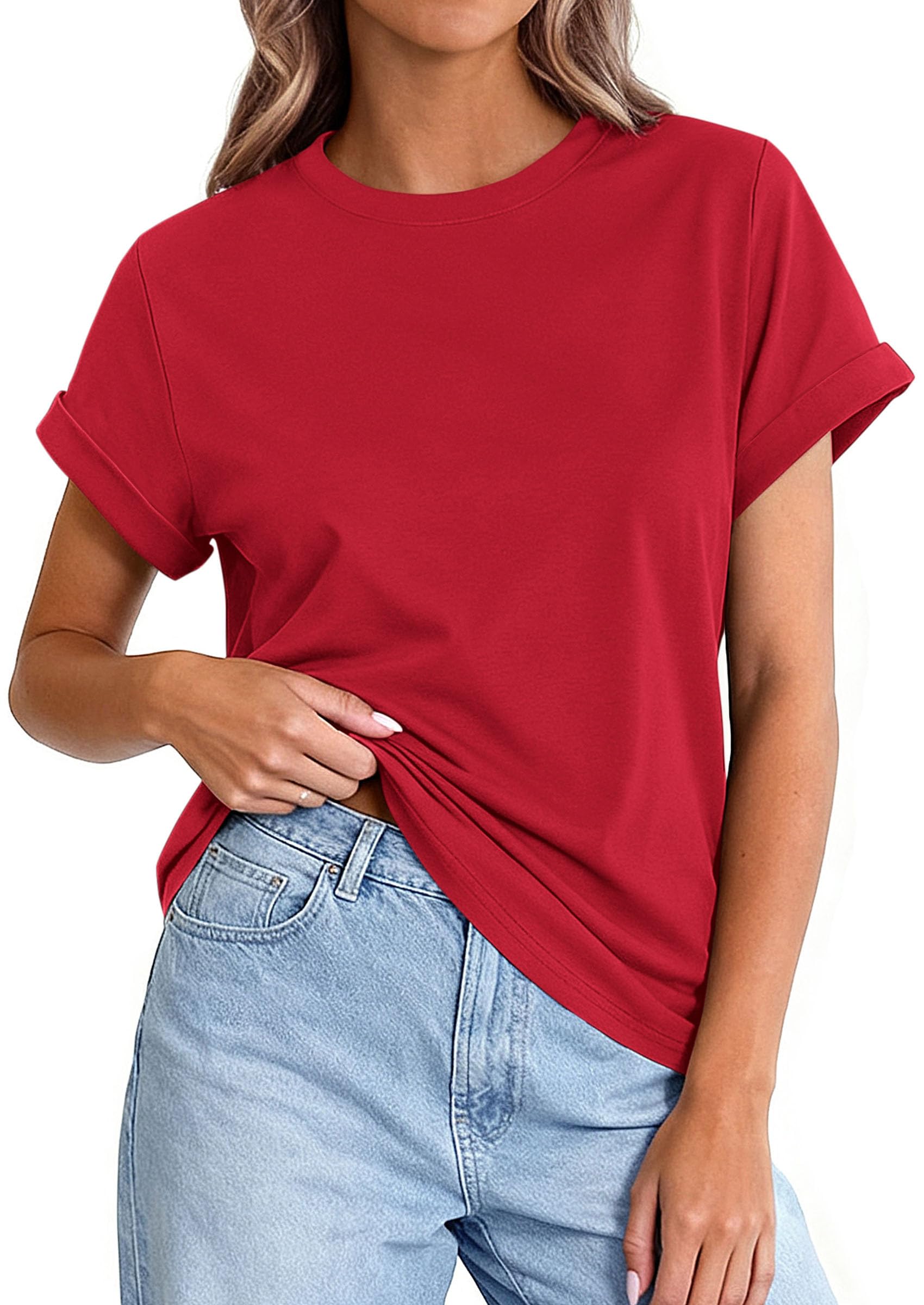 Womens Summer Tops Short Sleeve Shirts,Red,S