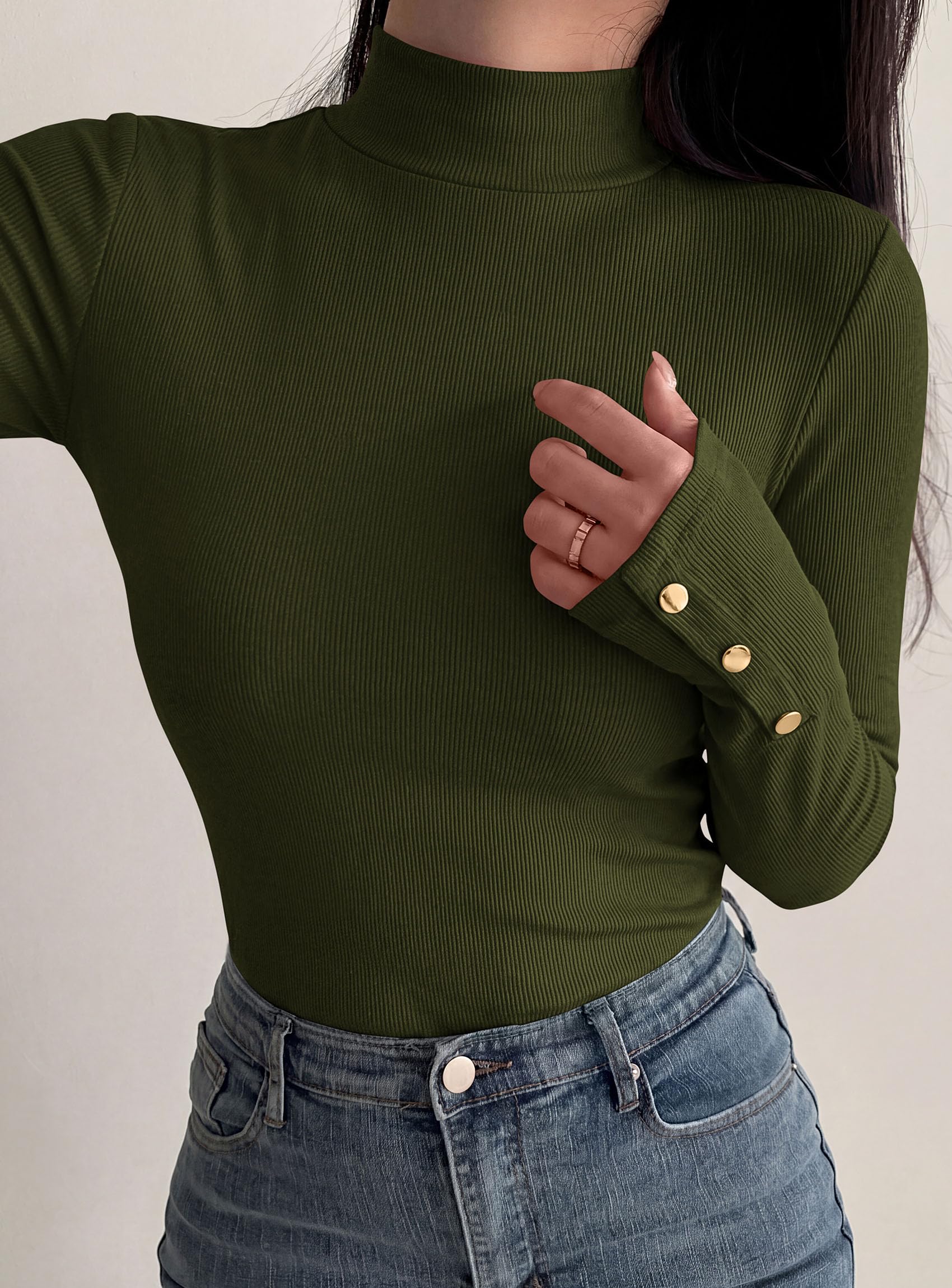 Women's Long Sleeve Shirts Fall Going Out Tops,Army Green,XS
