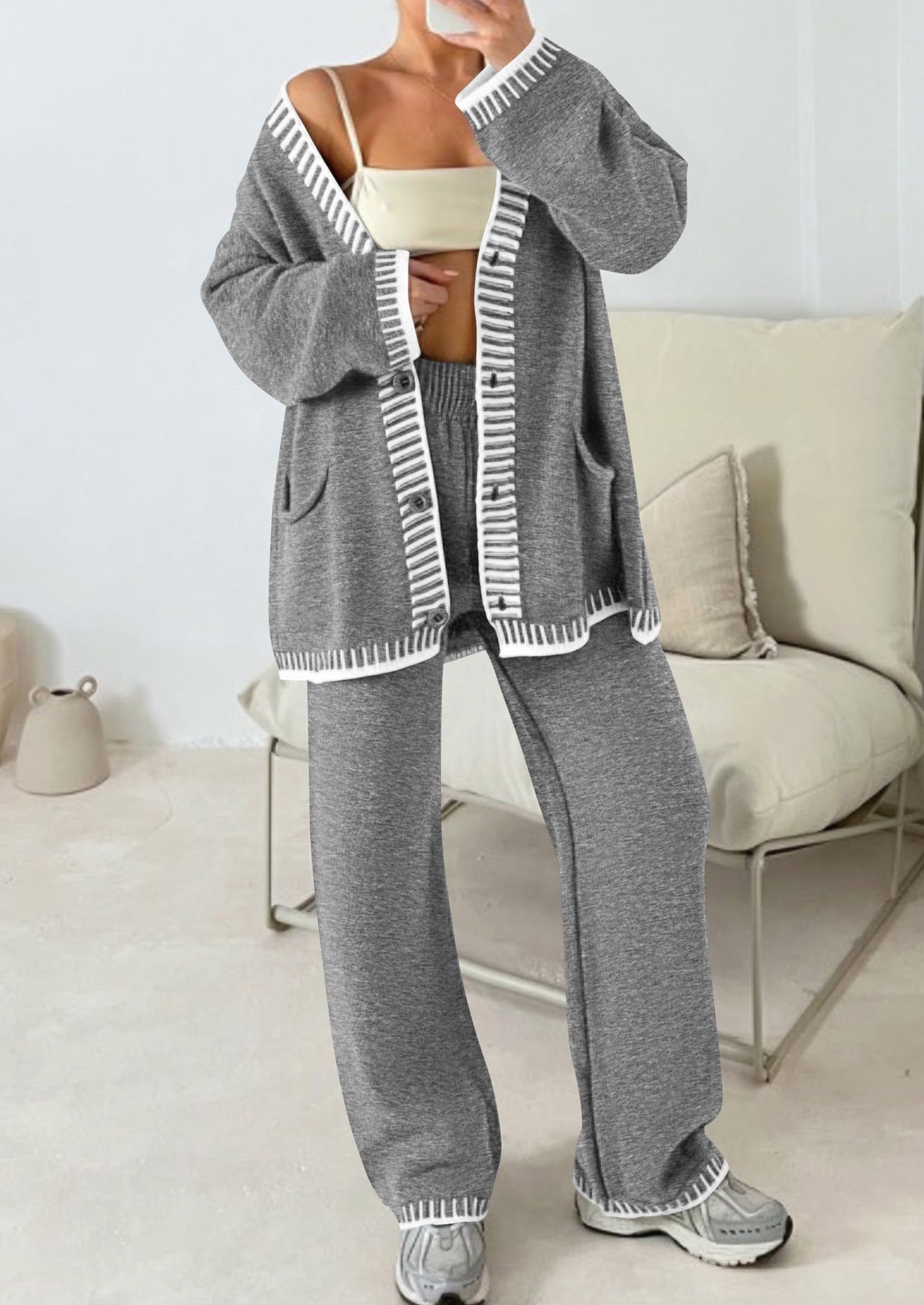 Women's Fall 2 Piece Matching Cozy Knit Sweater Lounge Sets