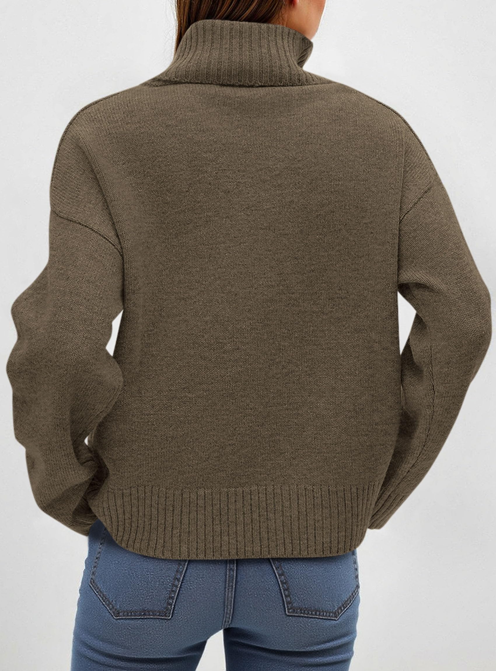Womens Turtleneck Long Sleeve Knit Sweater,Dark Grey Green,S