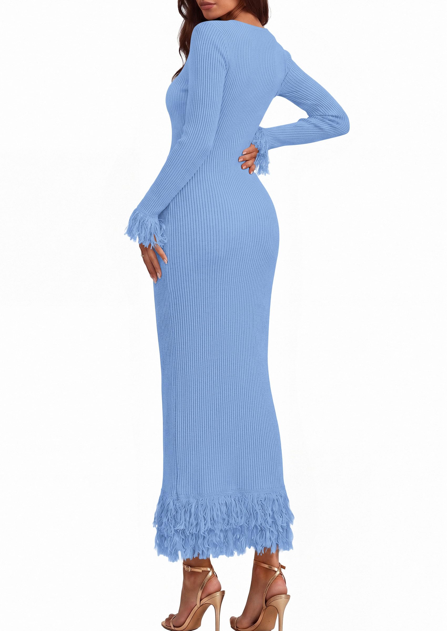 Womens Long Sleeve Bodycon Sweater Dress,Light Blue,Small