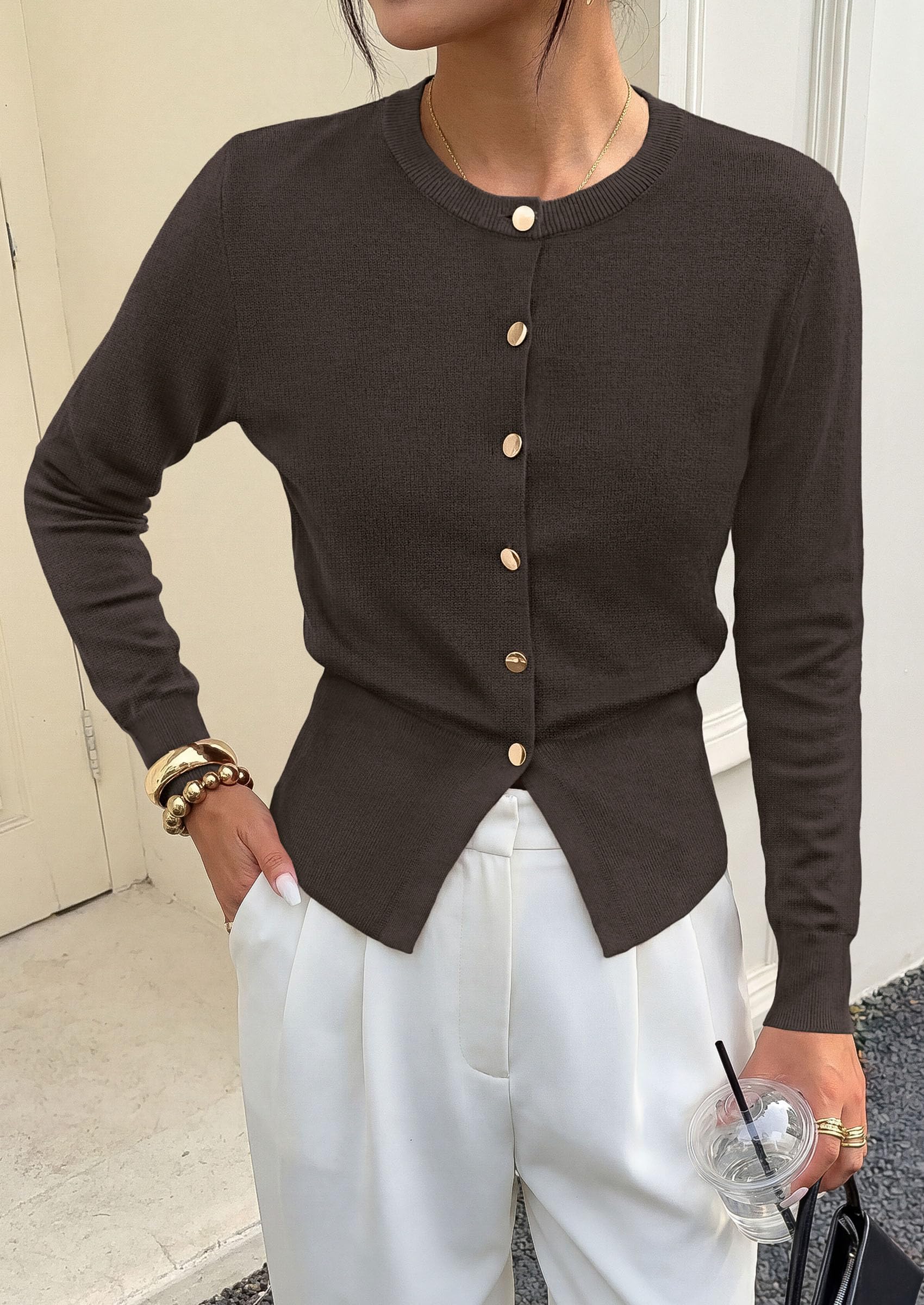 Womens Fall Fashion Knit Cardigan Sweaters Cinched Waist Tops